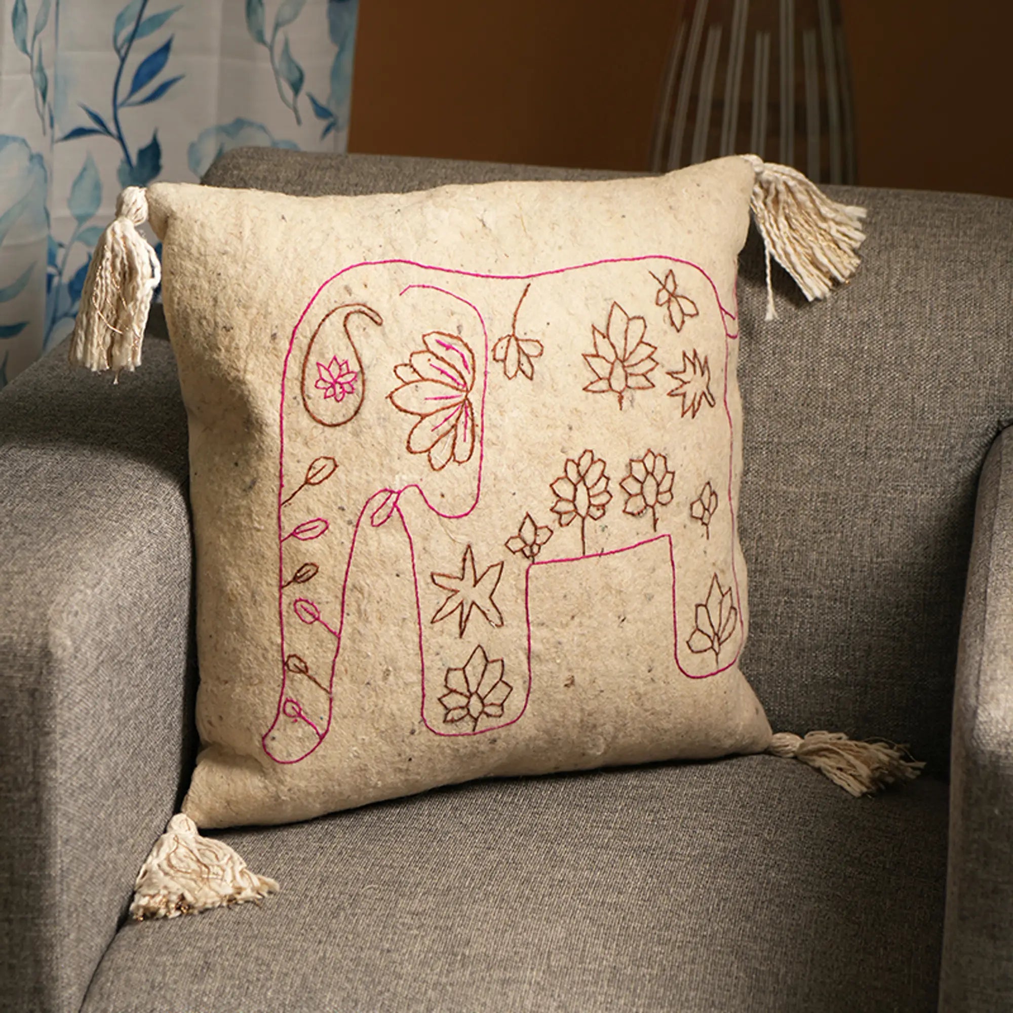 Pier 1 Elephant Embroidered Pillow