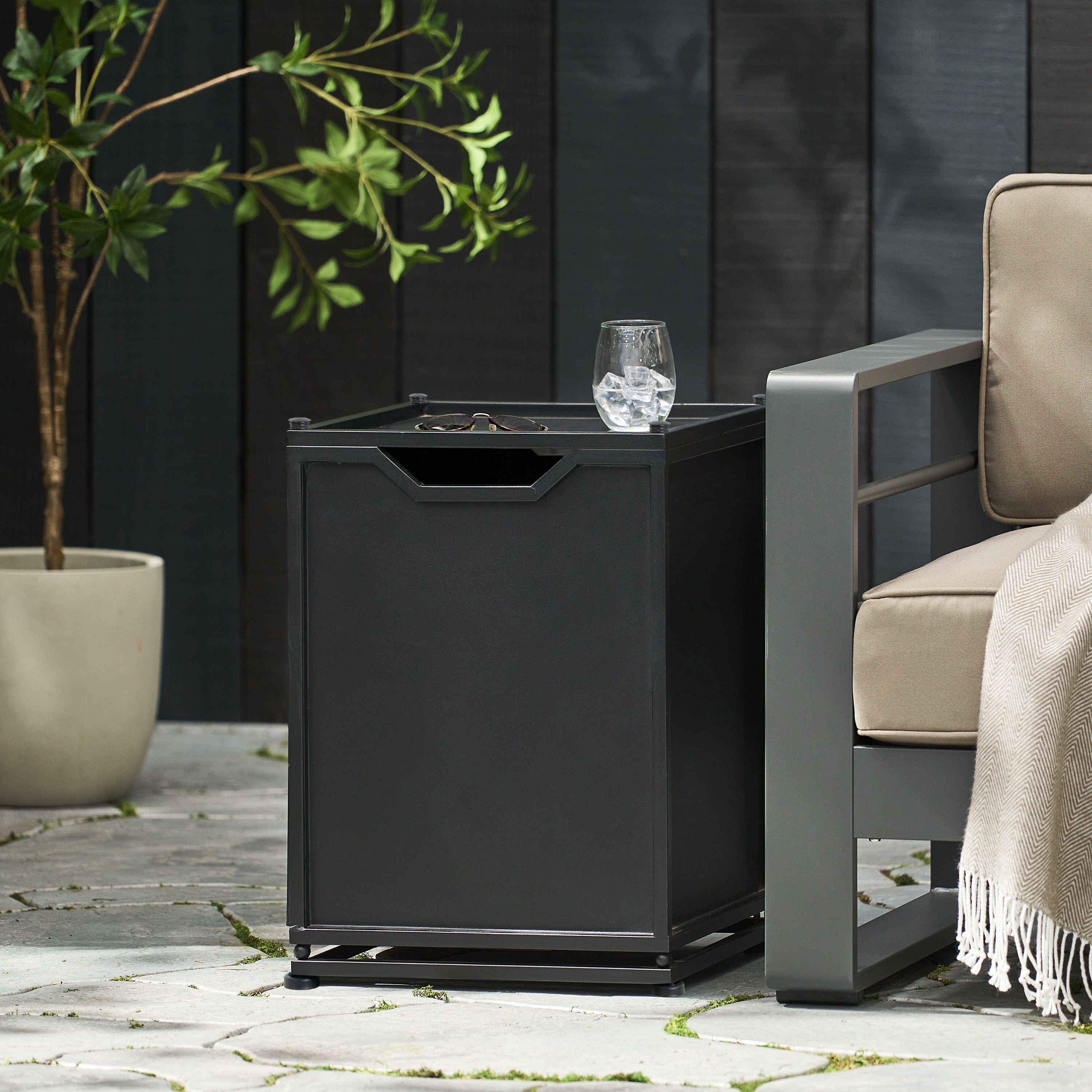 Matte Black Outdoor Metal Tank Holder Side Table