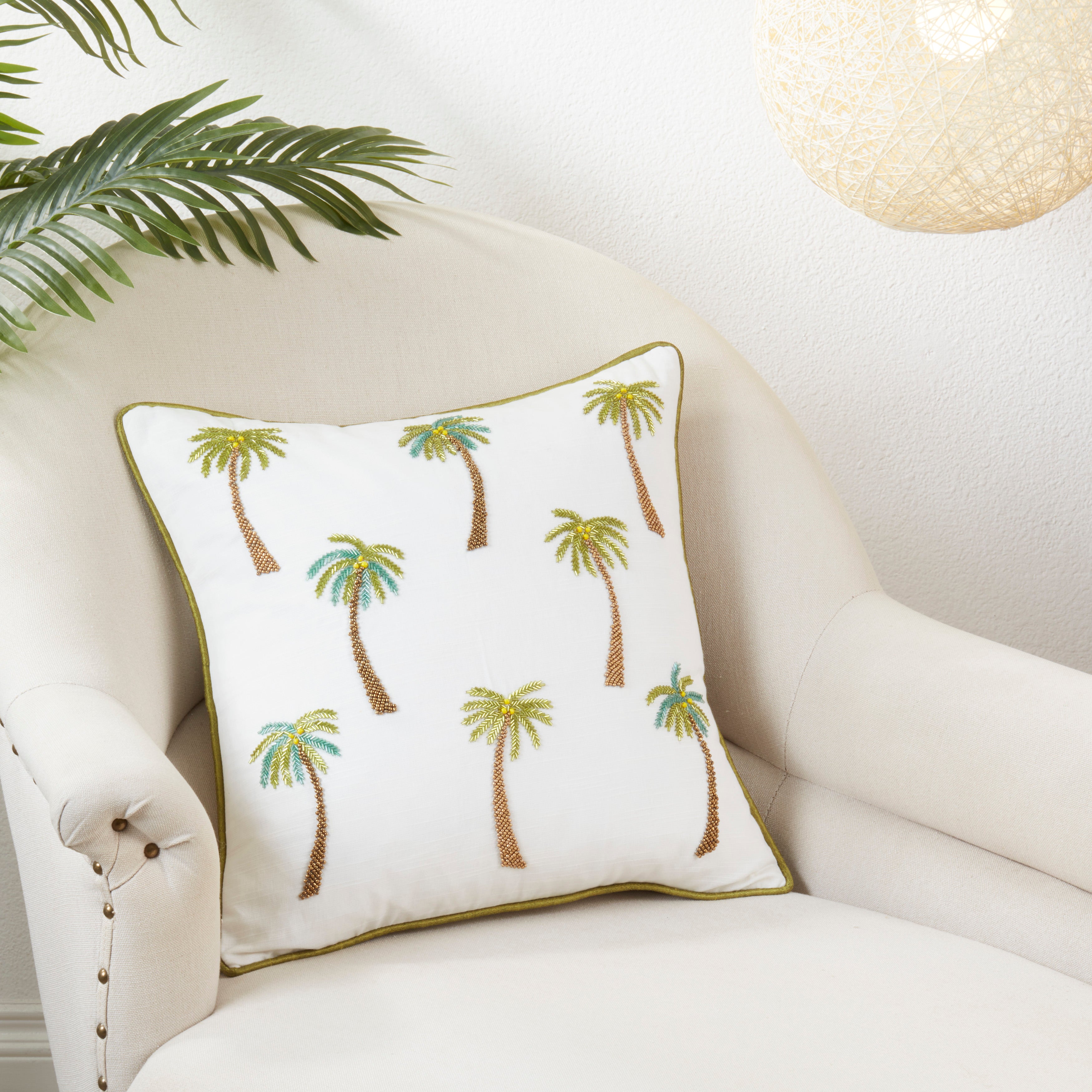 Beaded Palm Tree Throw Pillow