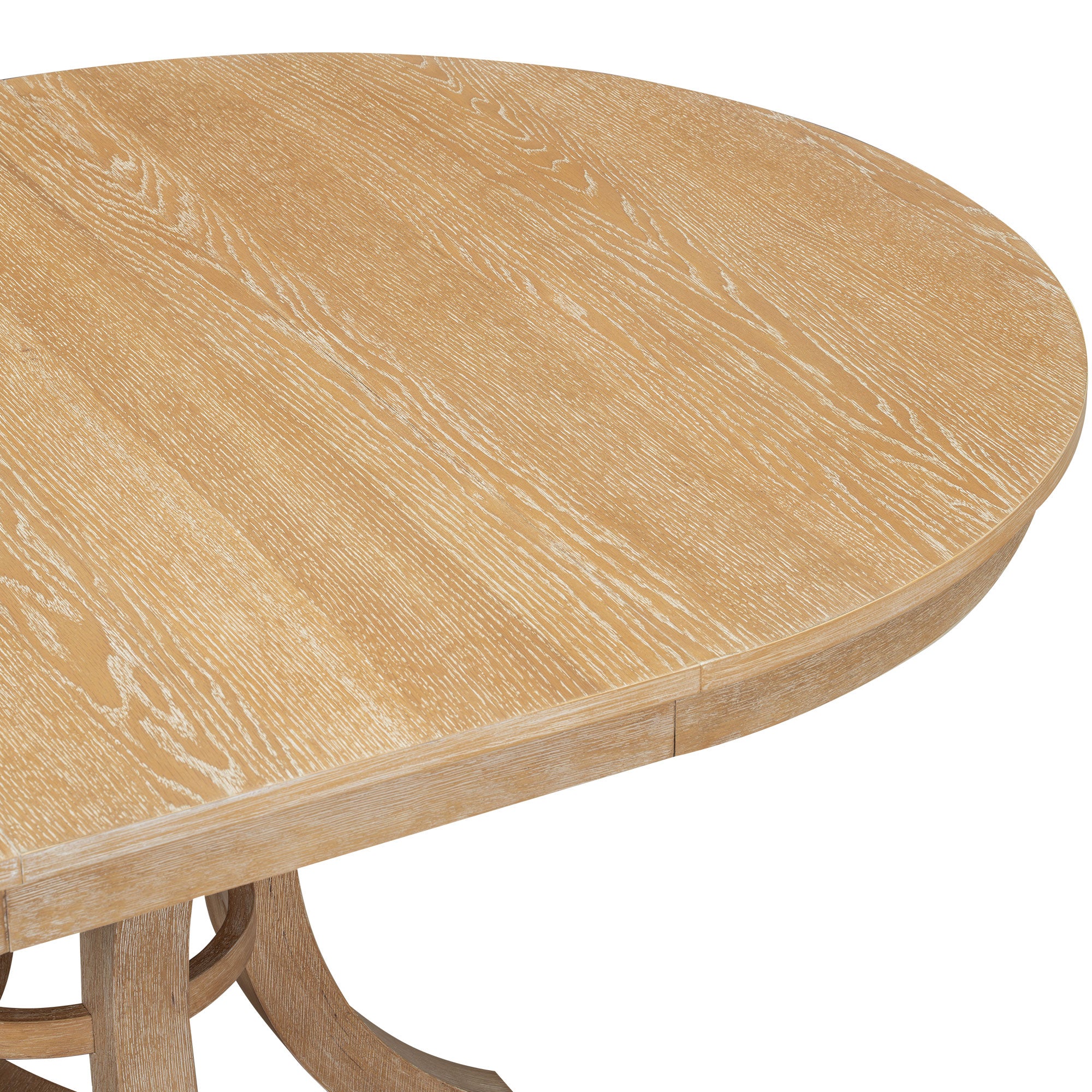 Retro Round Dining Table Set with Extendable Round Table and 4 Upholstered Chairs