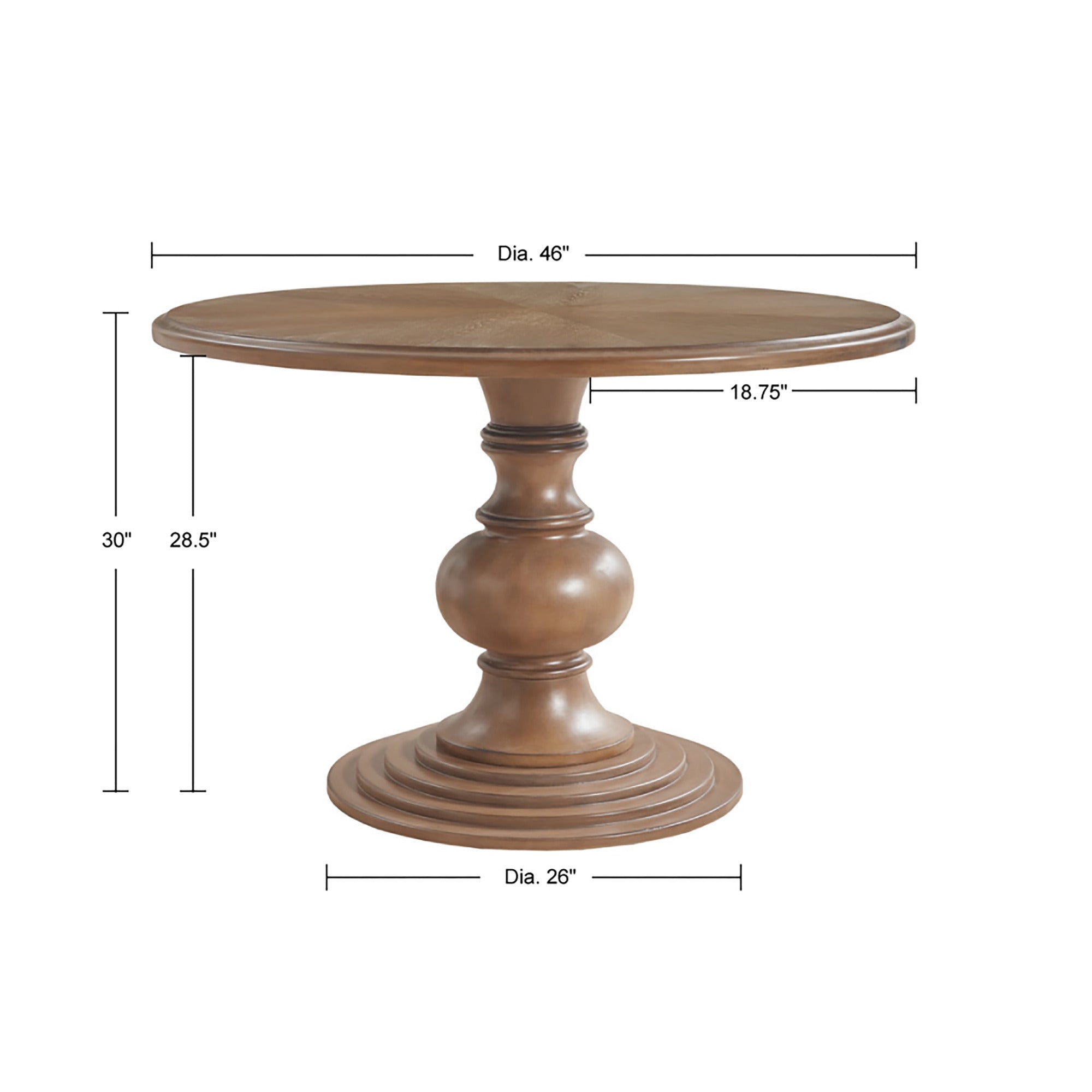 46" Round Pedestal Dining Table with Wood Frame