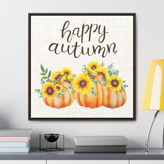 Happy Autumn Sunflower Pumpkin Framed Canvas Art