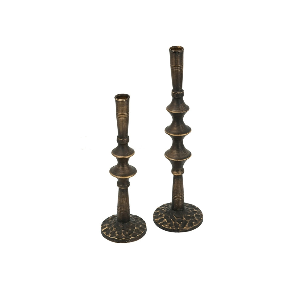 Modern Sculptural Black Iron Candle Holder, Set of 2