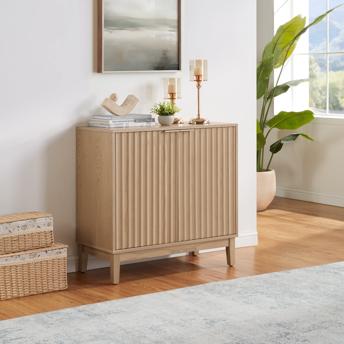 2-Door Fluted Storage Cabinet with Legs