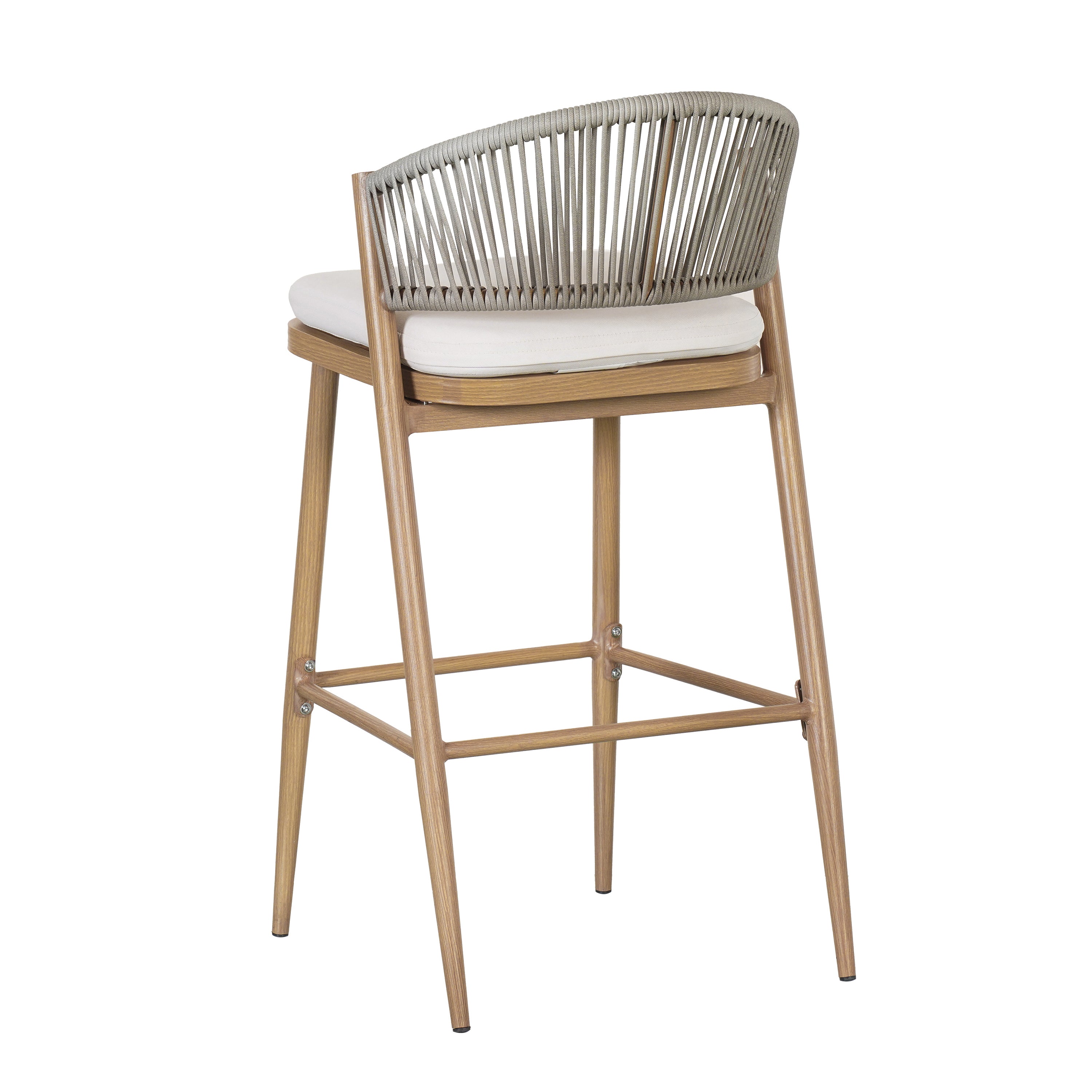 Outdoor Metal Frame Stools with Scallop-Shaped Backrest & Water-Resistant Cushions, Set of 2