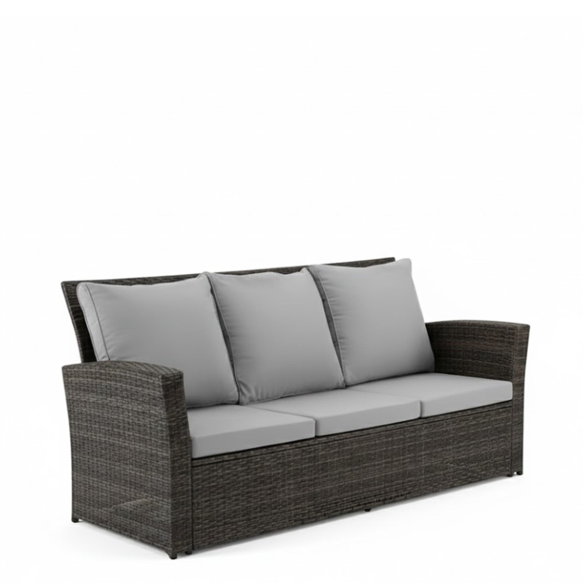 All-Weather Wicker 3-Seat Patio Sofa with Thick Gray Cushions & Black Iron Frame, 67.7'