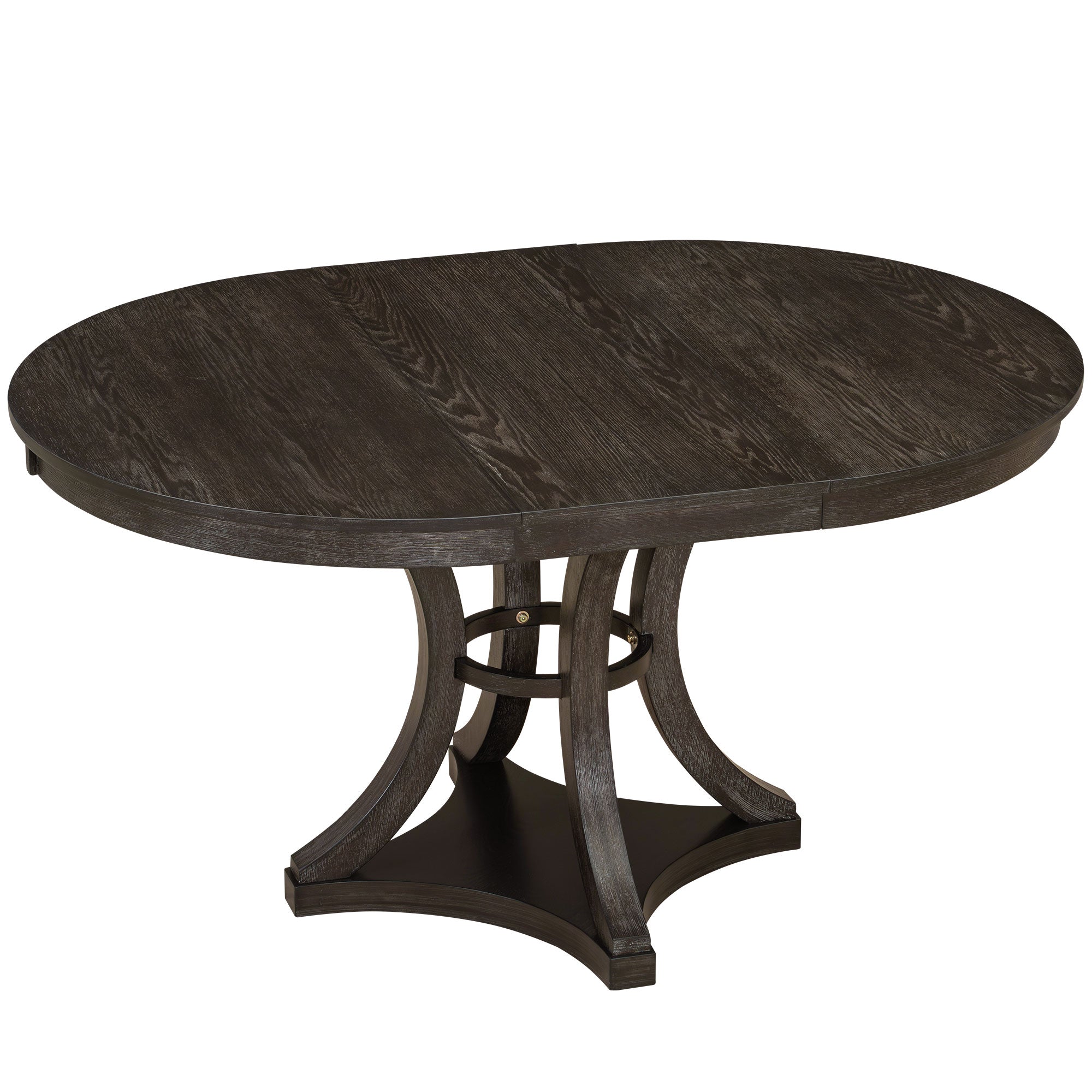 Retro Round Dining Table Set with Extendable Round Table and 4 Upholstered Chairs