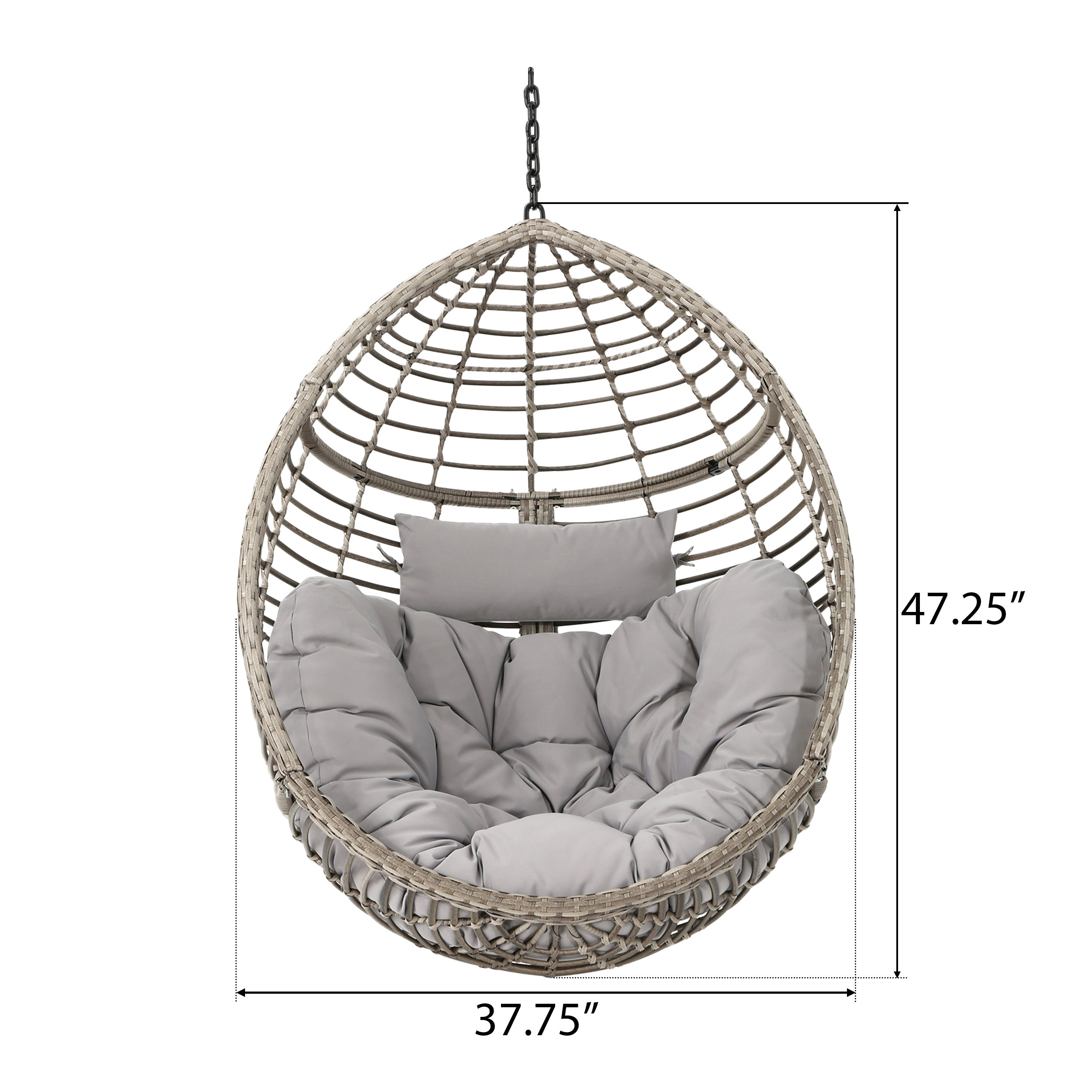 Liberation Outdoor Hanging Basket Chair with Metal Frame and Seat Cushion