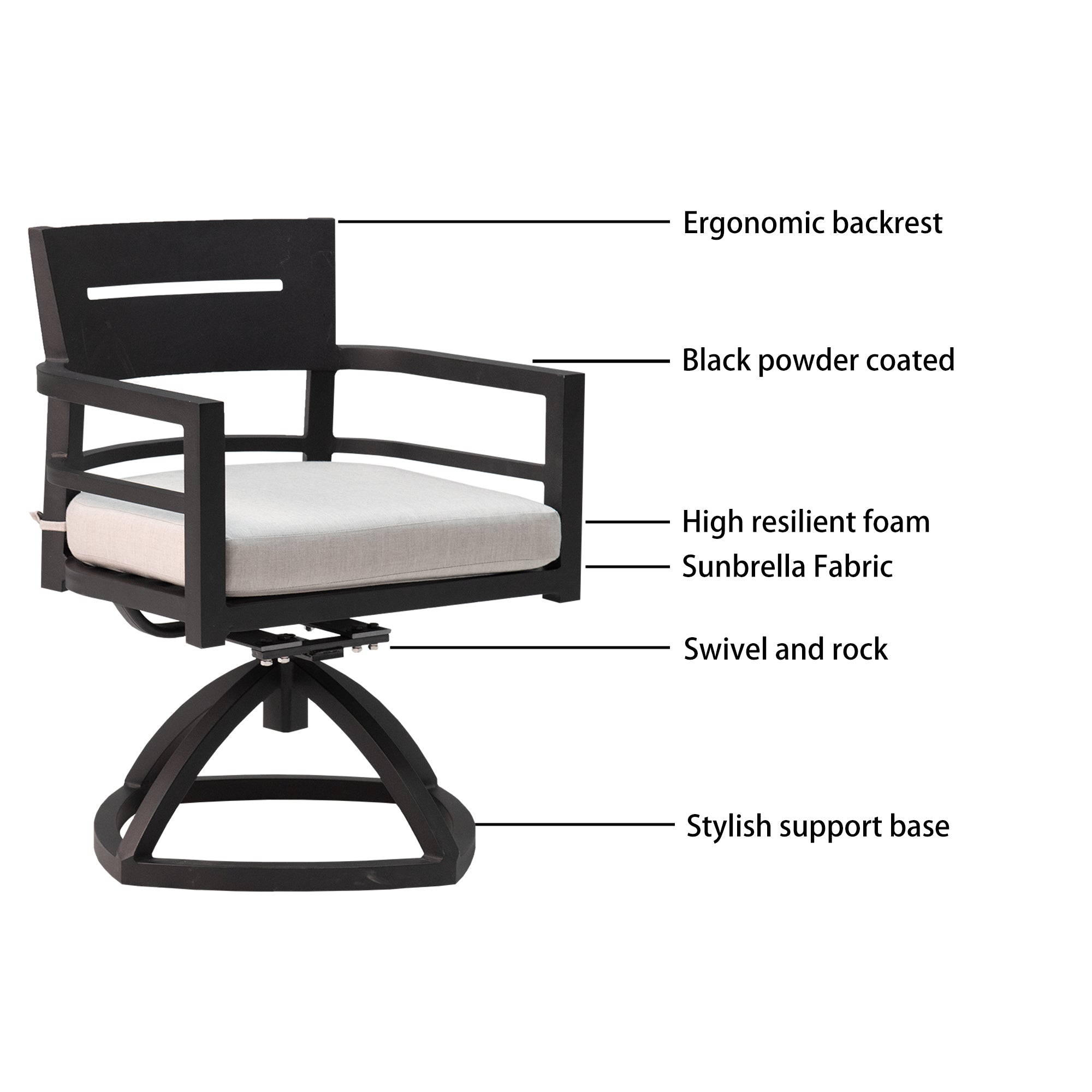 Outdoor Swivel Chair with Seat Cushion and Curved Backrest, Set of 2