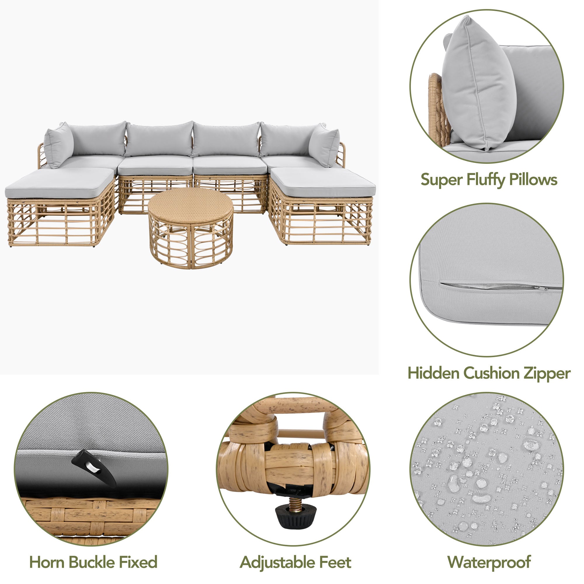 Evoking 7-Piece Outdoor Sectional Set with Hollow Woven Design and Pillows