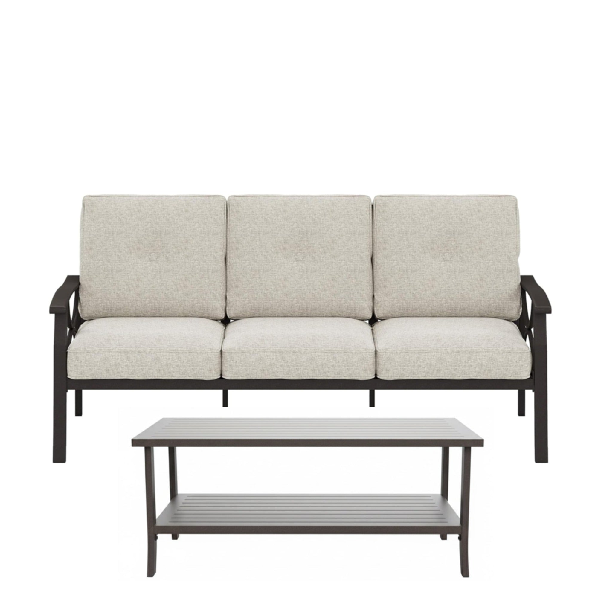 Marisol 2 Piece Outdoor Patio Set, 70" All-Weather Metal 3-Seat Sofa and Coffee Table