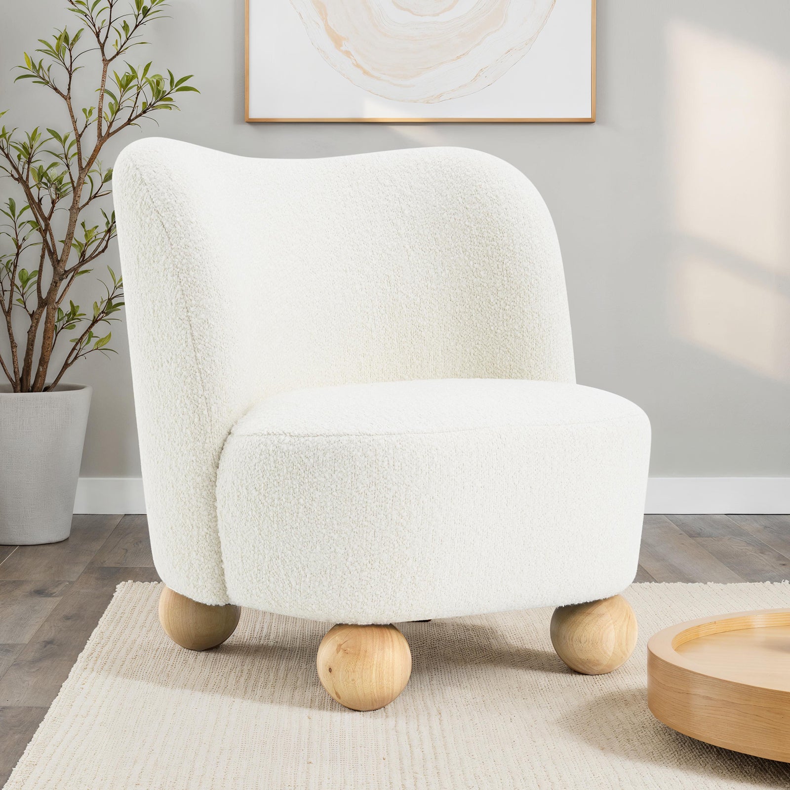Modern Boucle Upholstered Accent Chair with Ball Feet