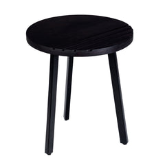 18 Inch Round Mango Wood Side End Table, Grooved Design, Metal Legs, Black - End Tables