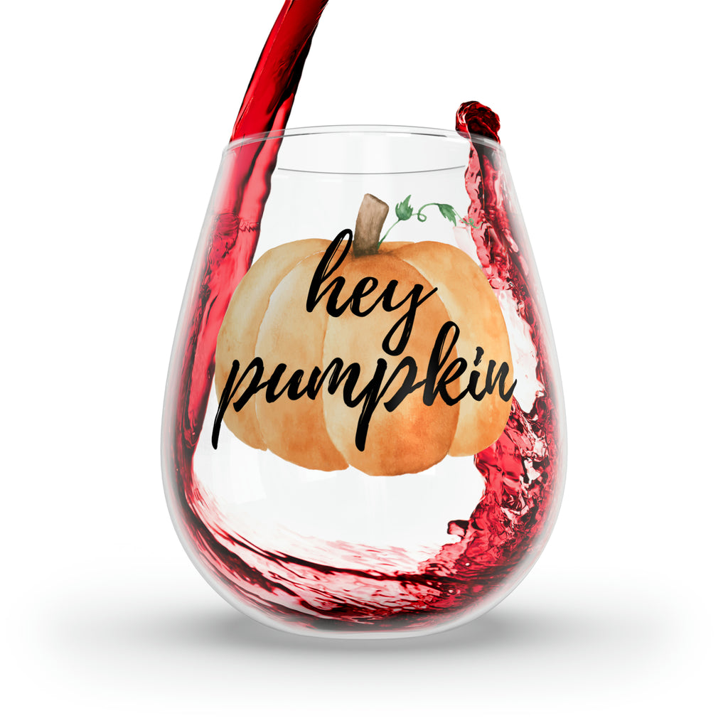 Hey Pumpkin Watercolor Stemless Wine Glass