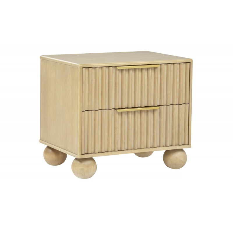 Fluted Modern Light Oak 2 Drawer Nightstand with Fluted Panels and Round Feet