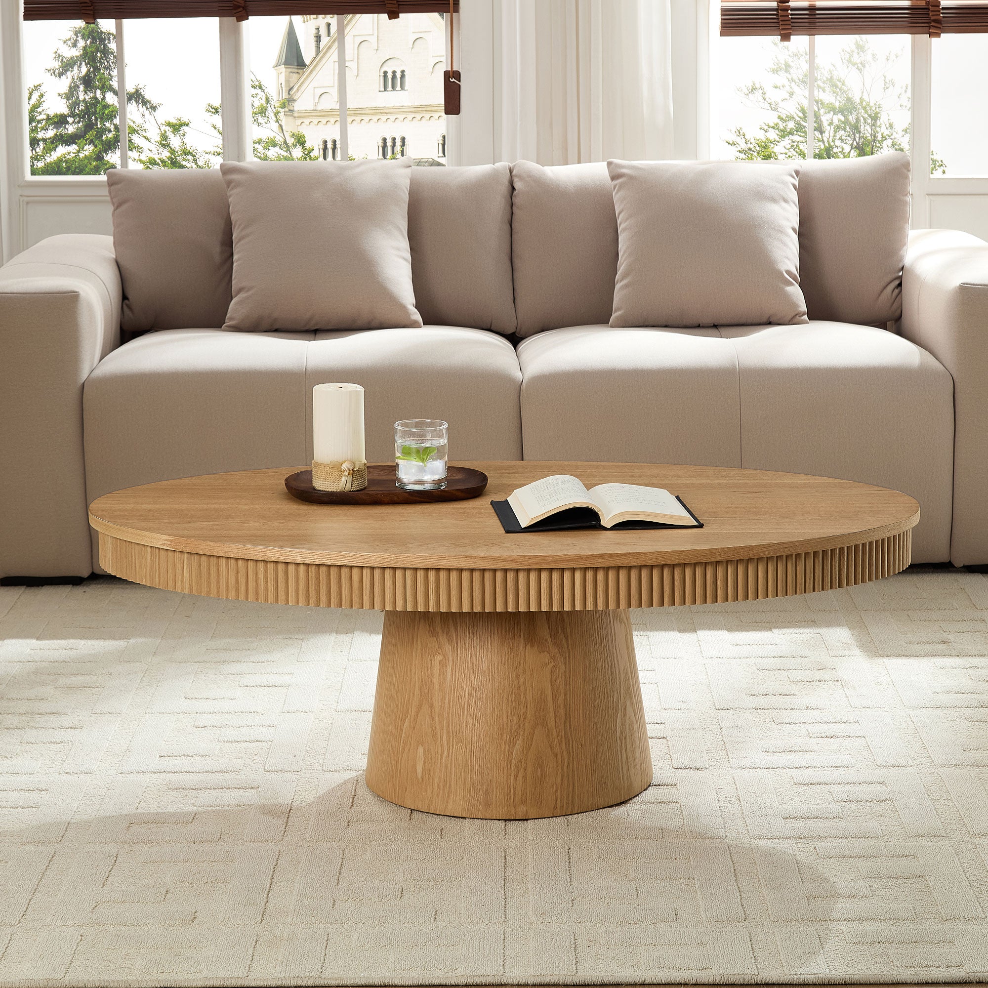 Fluted Oval Pedestal Coffee Table