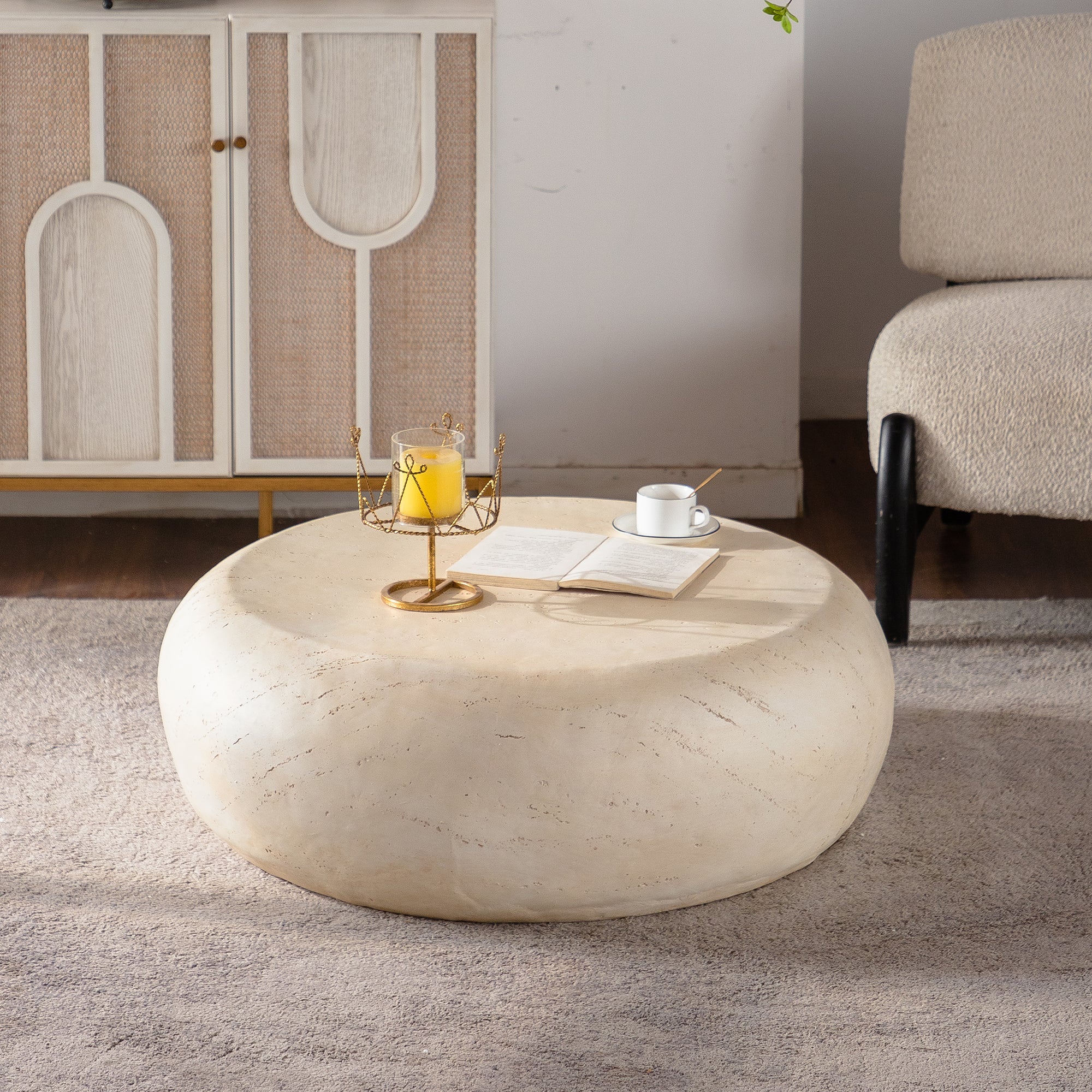 Round Stone-Look Modern Coffee Table