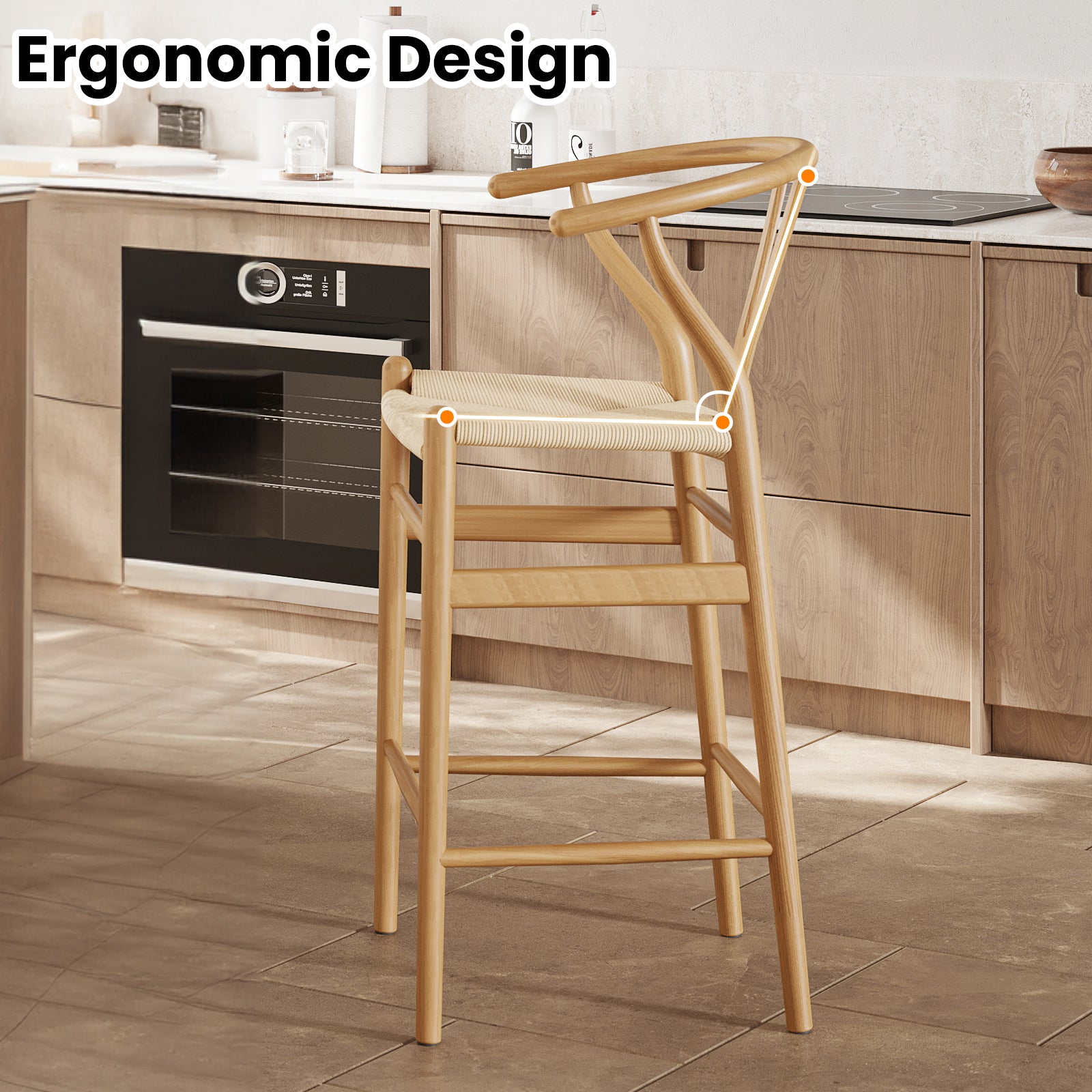 Wishbone Counter Height Barstool with Woven Seat