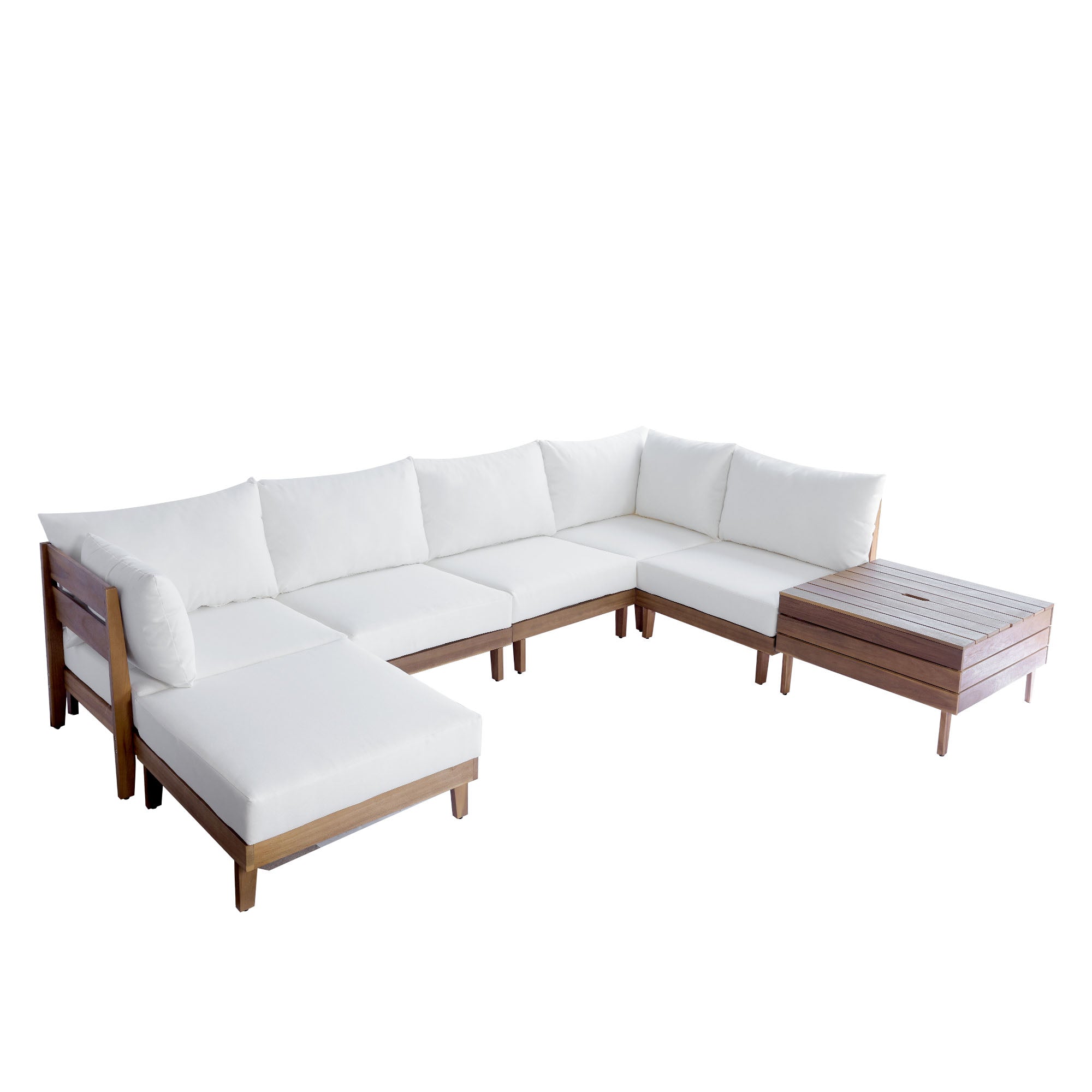 8-Piece Acacia Wood Outdoor Patio Sofa Set, Modular Sectional Furniture Set With Storage Tea Table, Coffee Table And Cushions