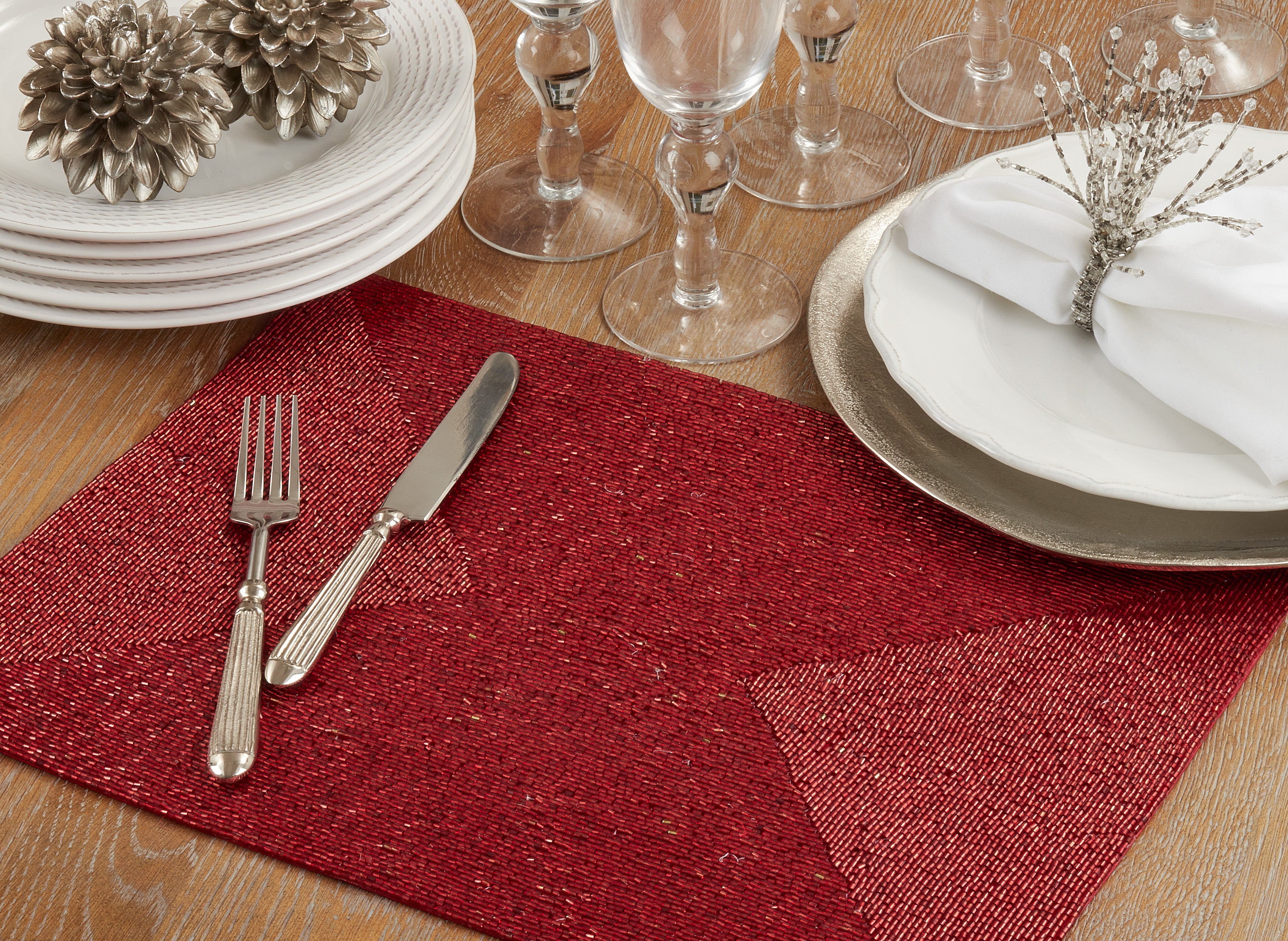 Rectangle Beaded Design Placemat, Set of 4
