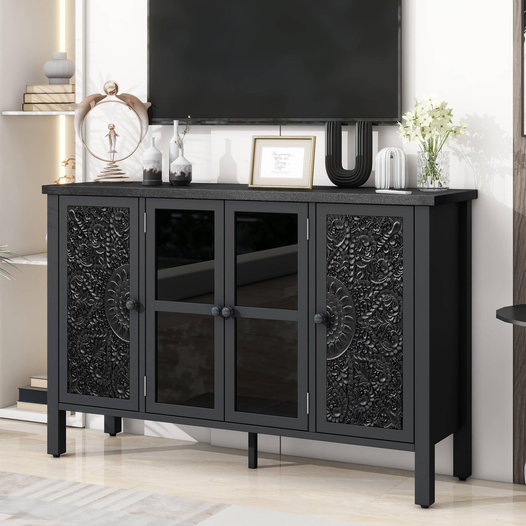 Carved Wood TV Stand