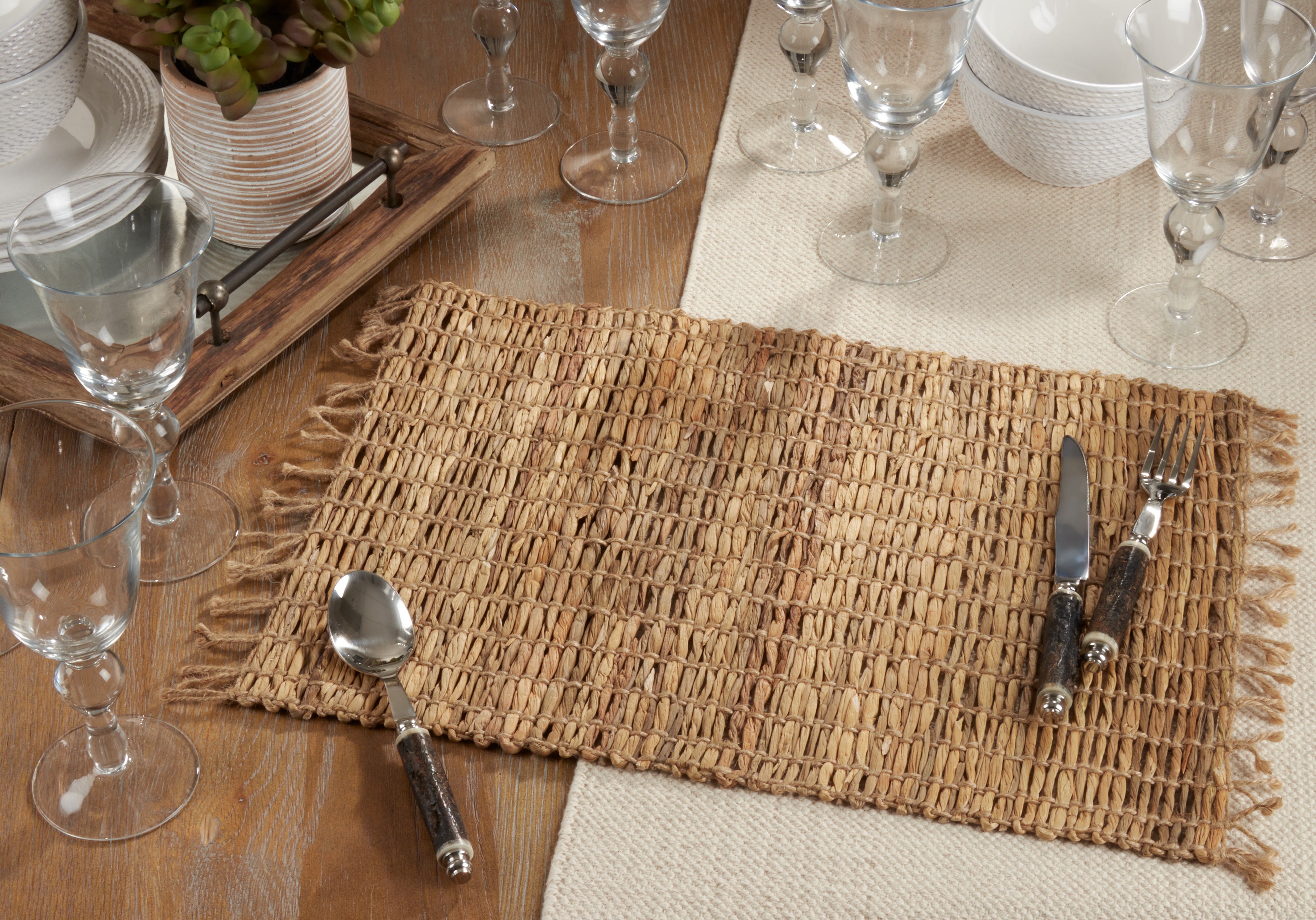 Water Hyacinth Handwoven Natural Fiber Placemats, Set of 4