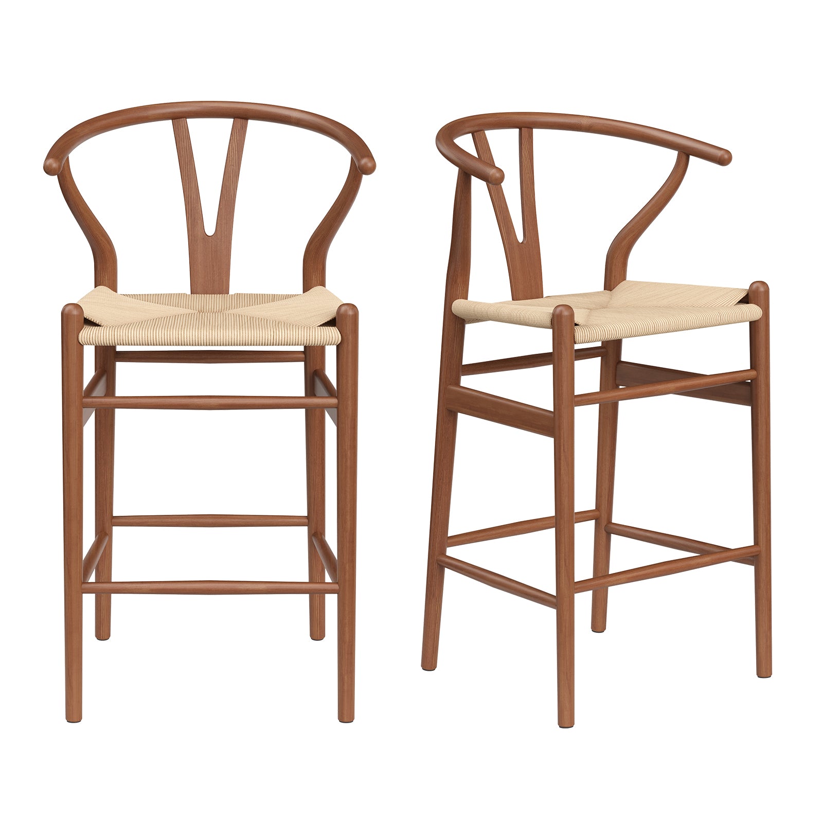 Wishbone Counter Height Barstool with Woven Seat