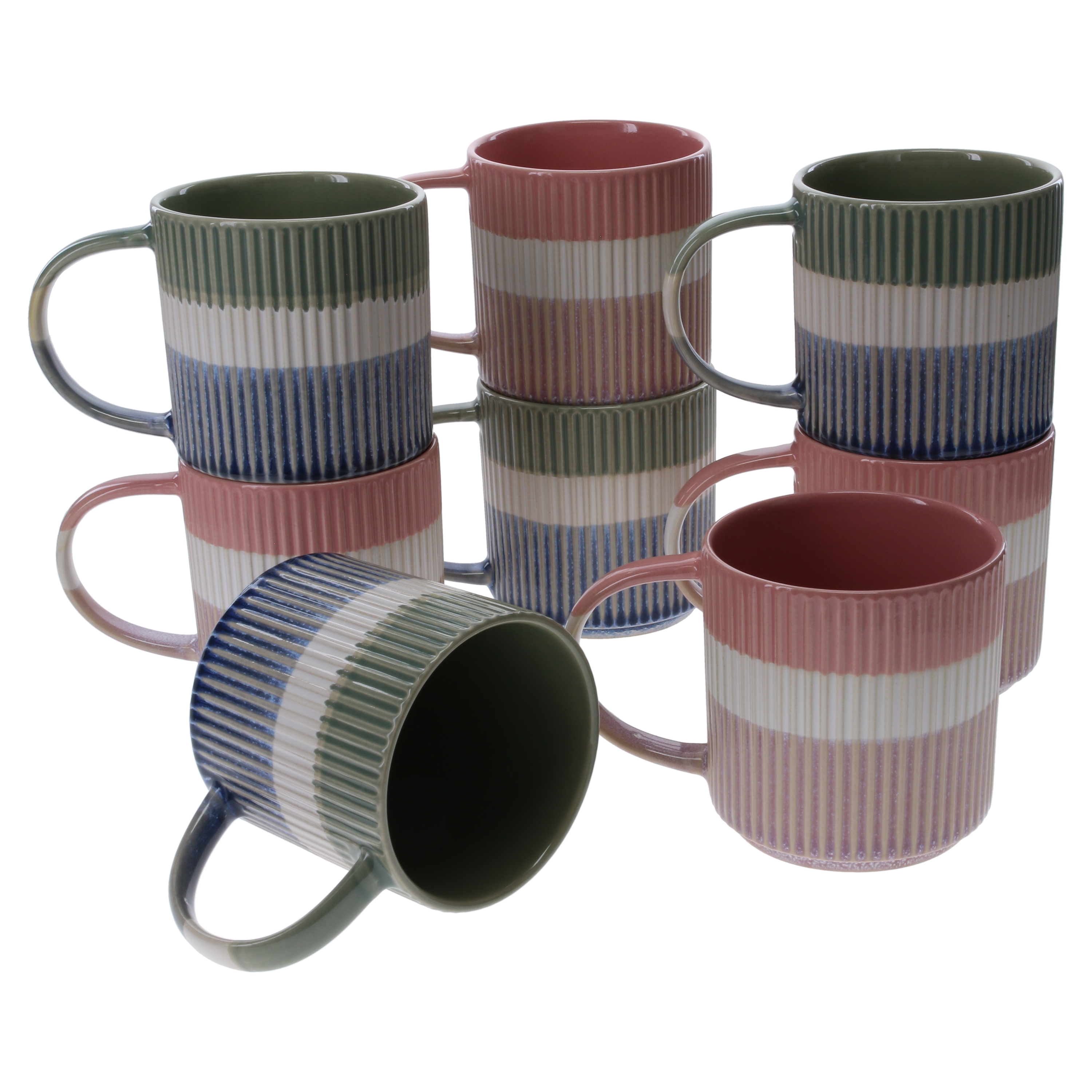Tri-Color Mugs, 8-Piece Set