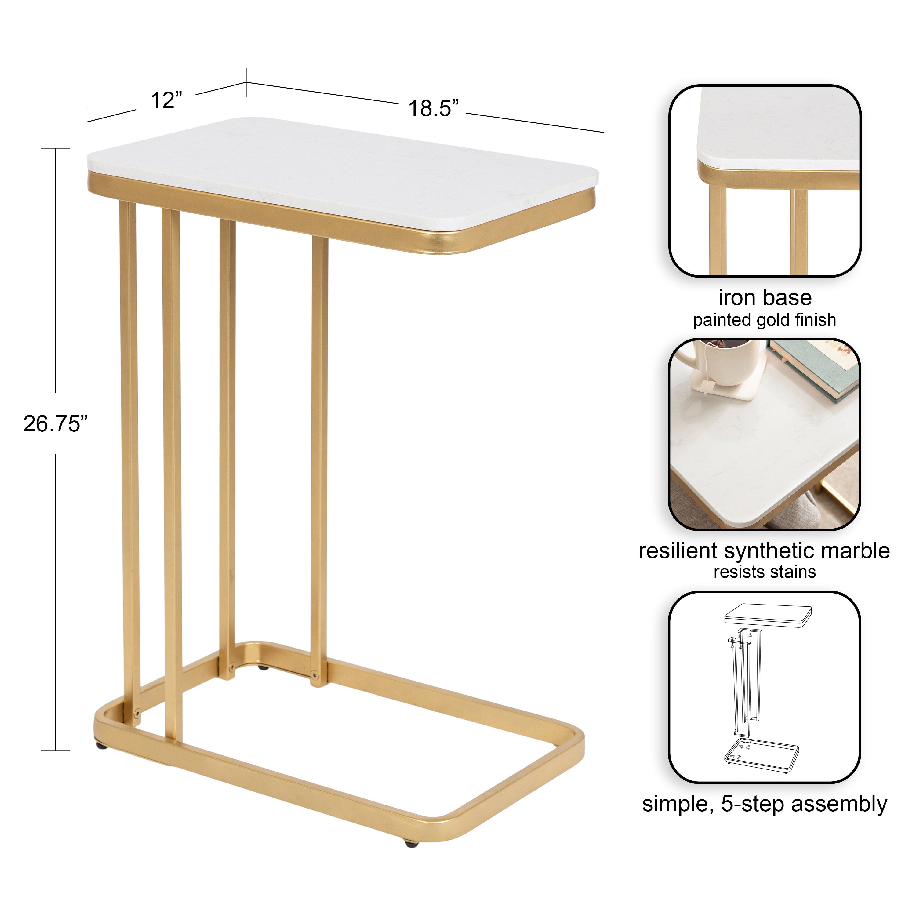 Credele Cultured Marble and Metal Accent C-Table