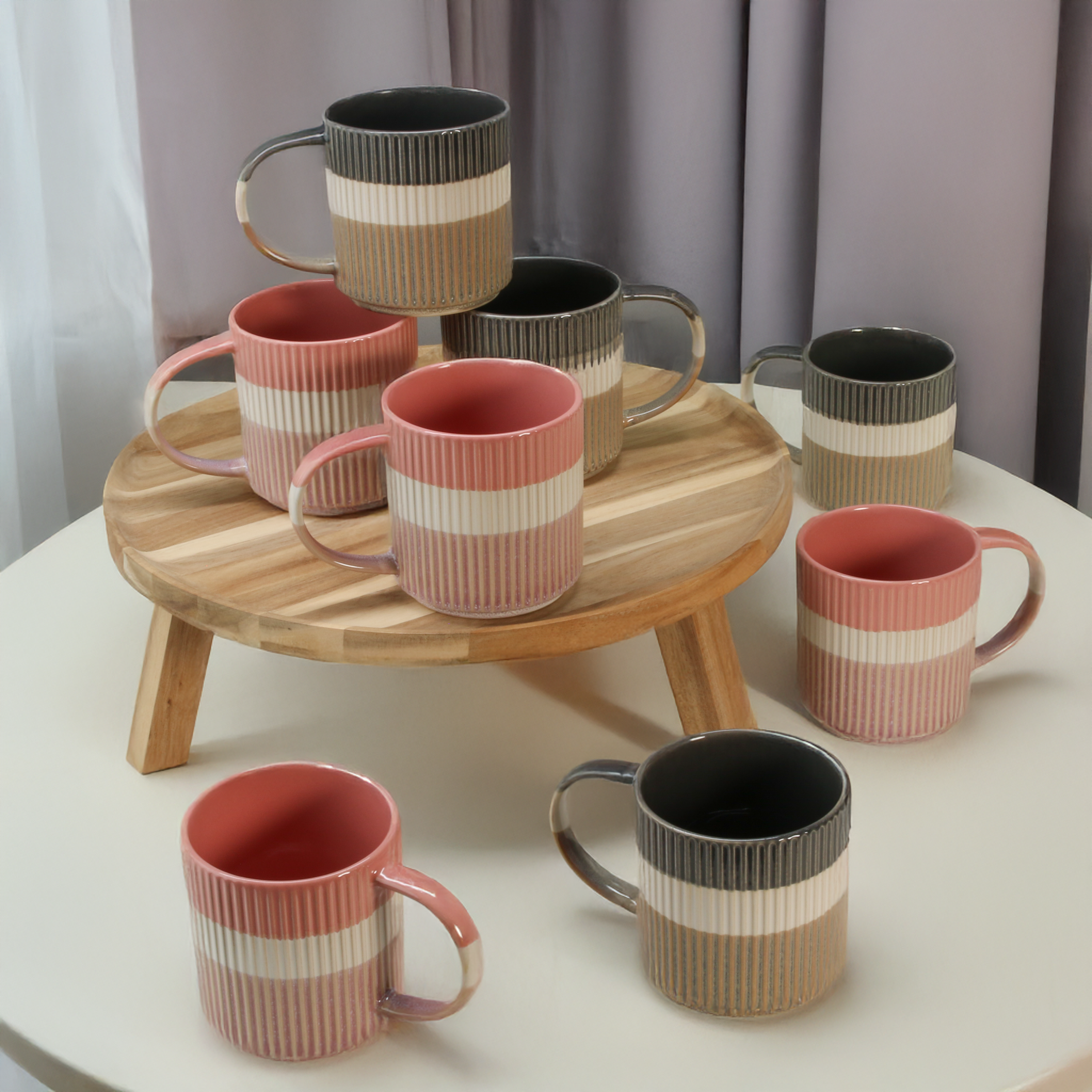 Tri-Color Mugs, 8-Piece Set