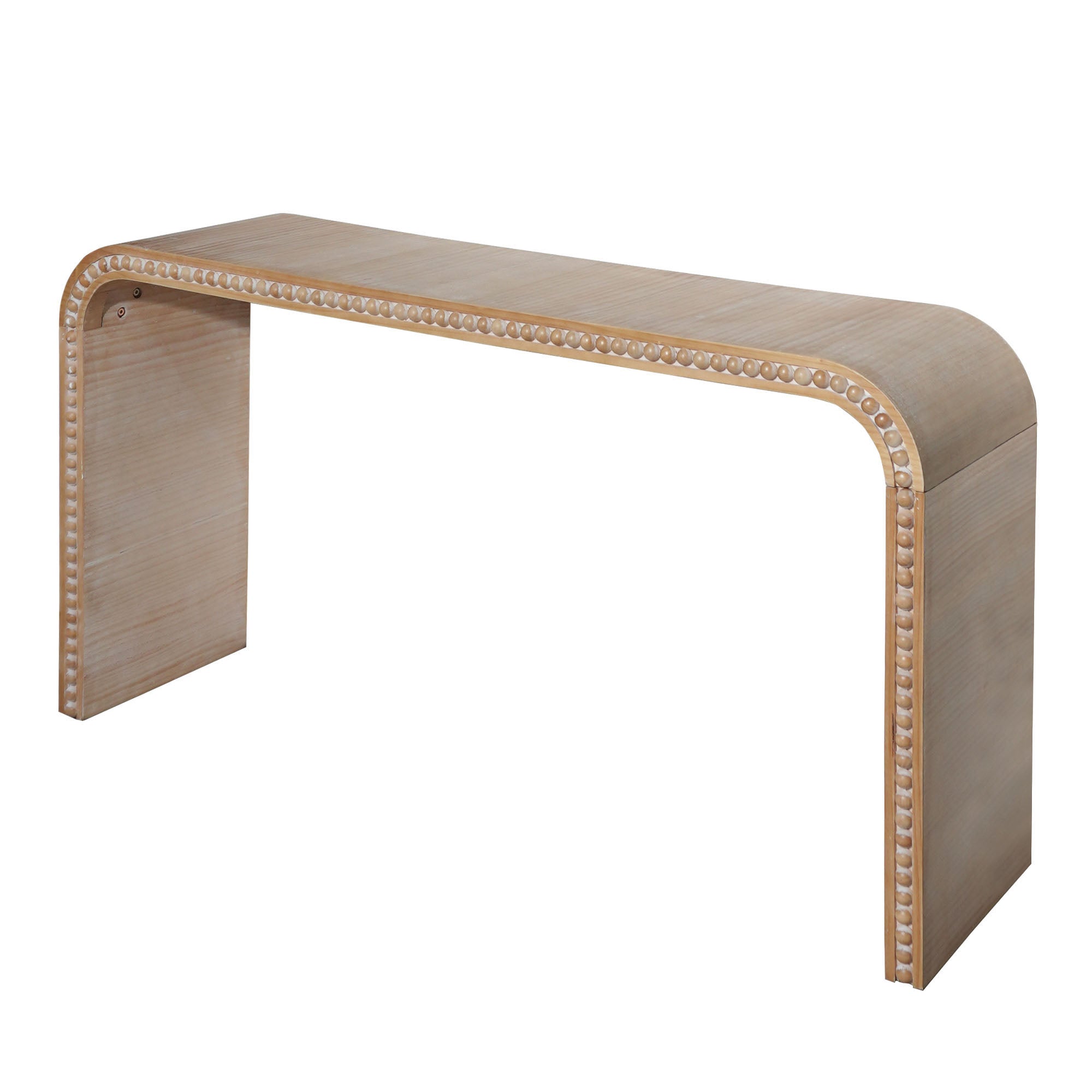 Curved Waterfall-Style Wood Beaded Console Table