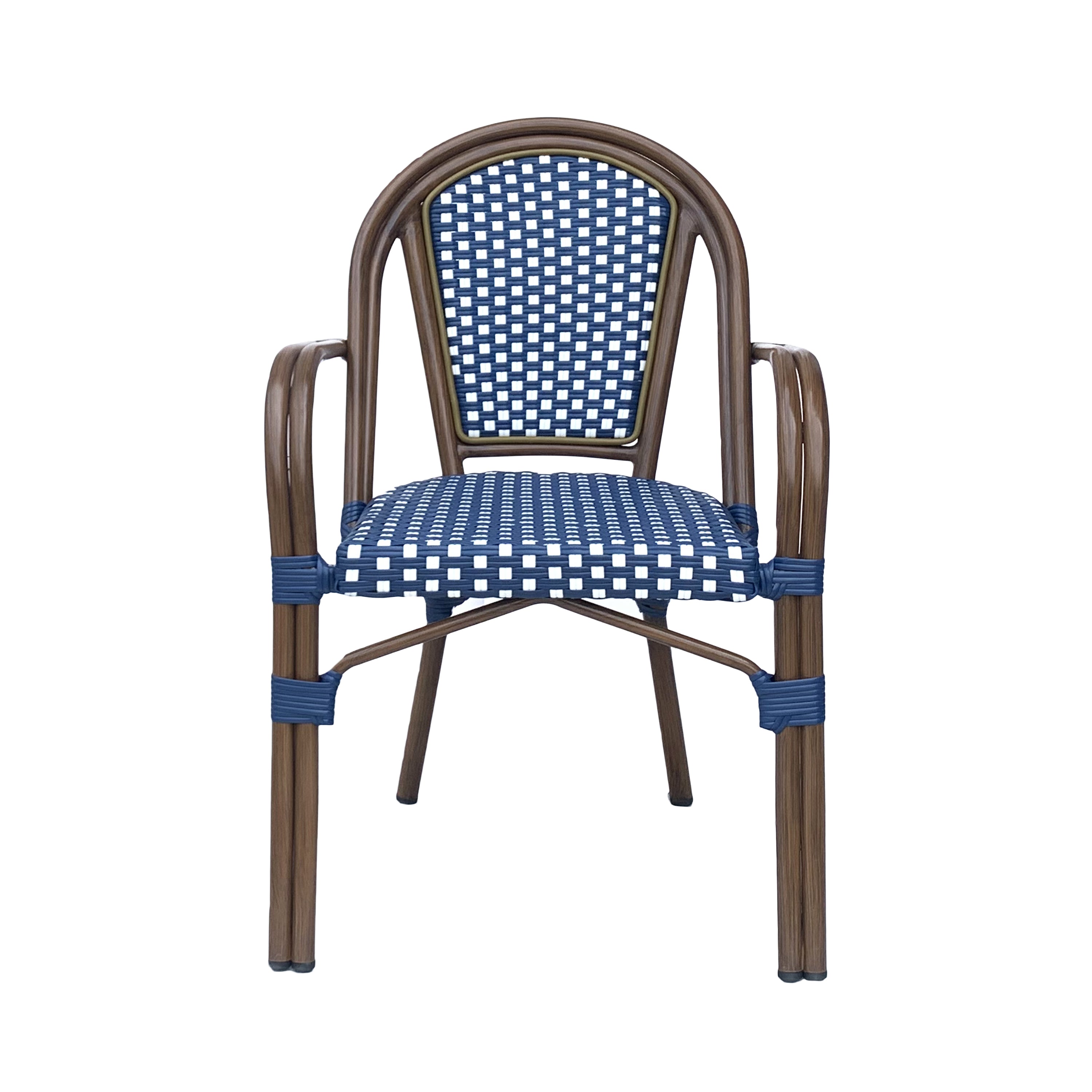 Crowned Wicker Bistro Chair with Checkered Pattern and Curved Arms, Set of 2