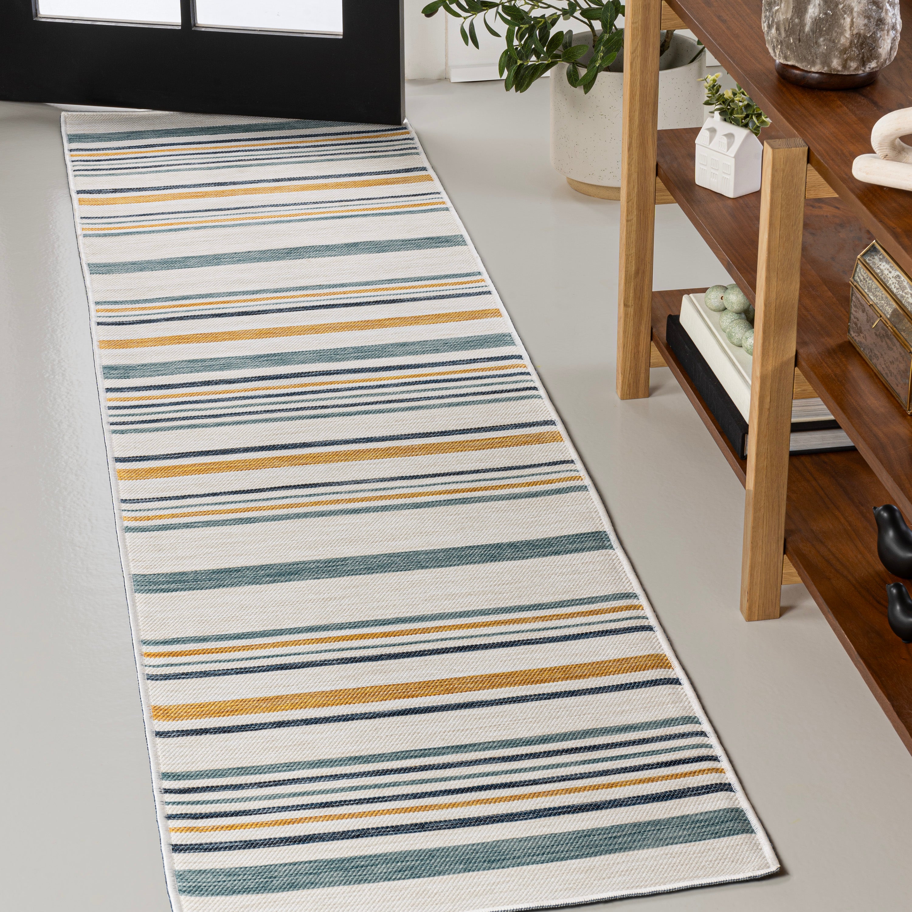 Janus Classic Coastal Ticking Stripe Reversible Machine-Washable Indoor/Outdoor Runner Rug