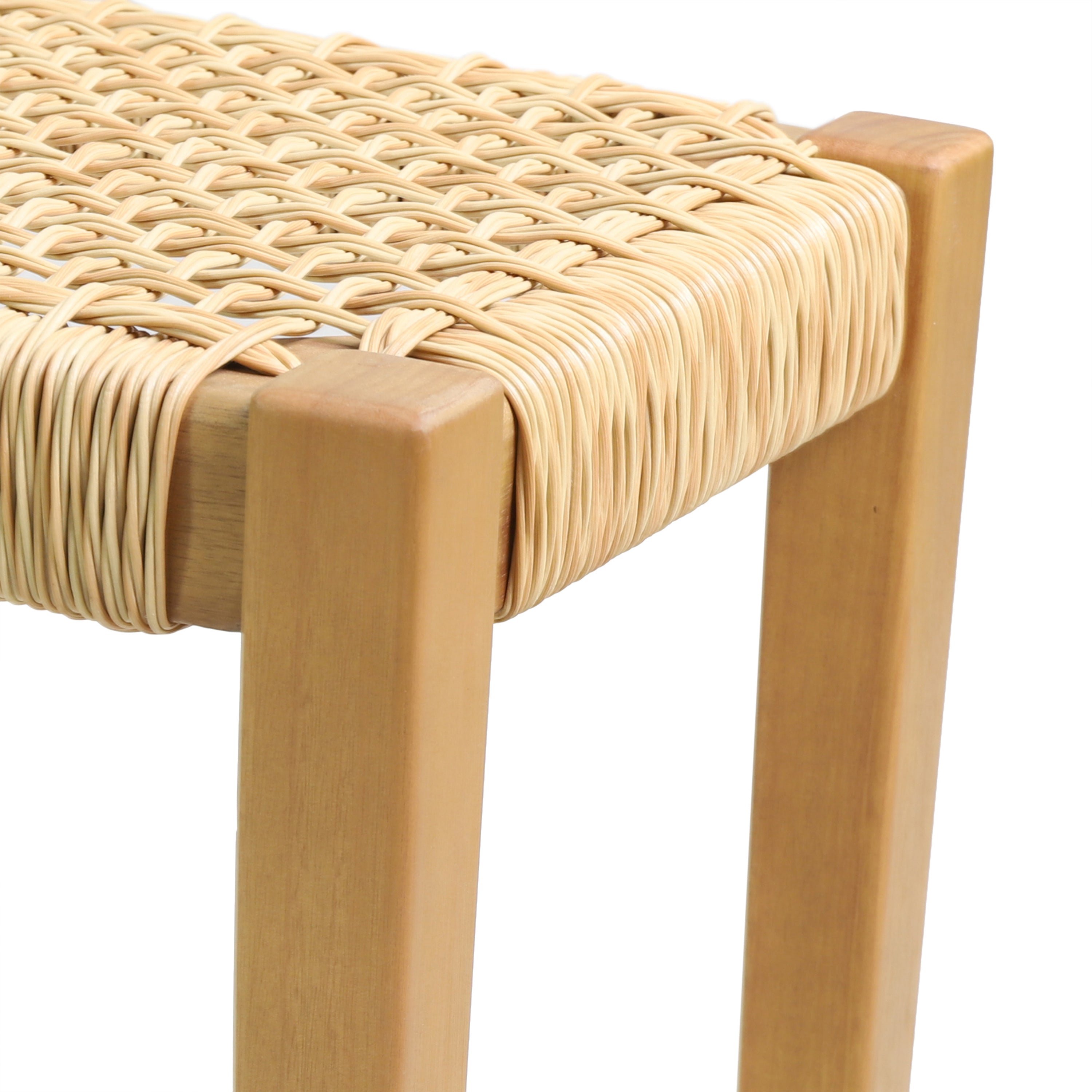 Outdoor Bench with Faux Rattan Seat and Wood Frame