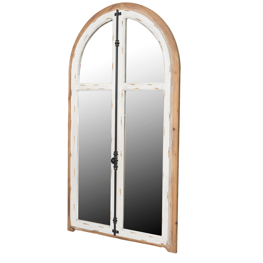 Wood Wall Mirror with Arched Window Design