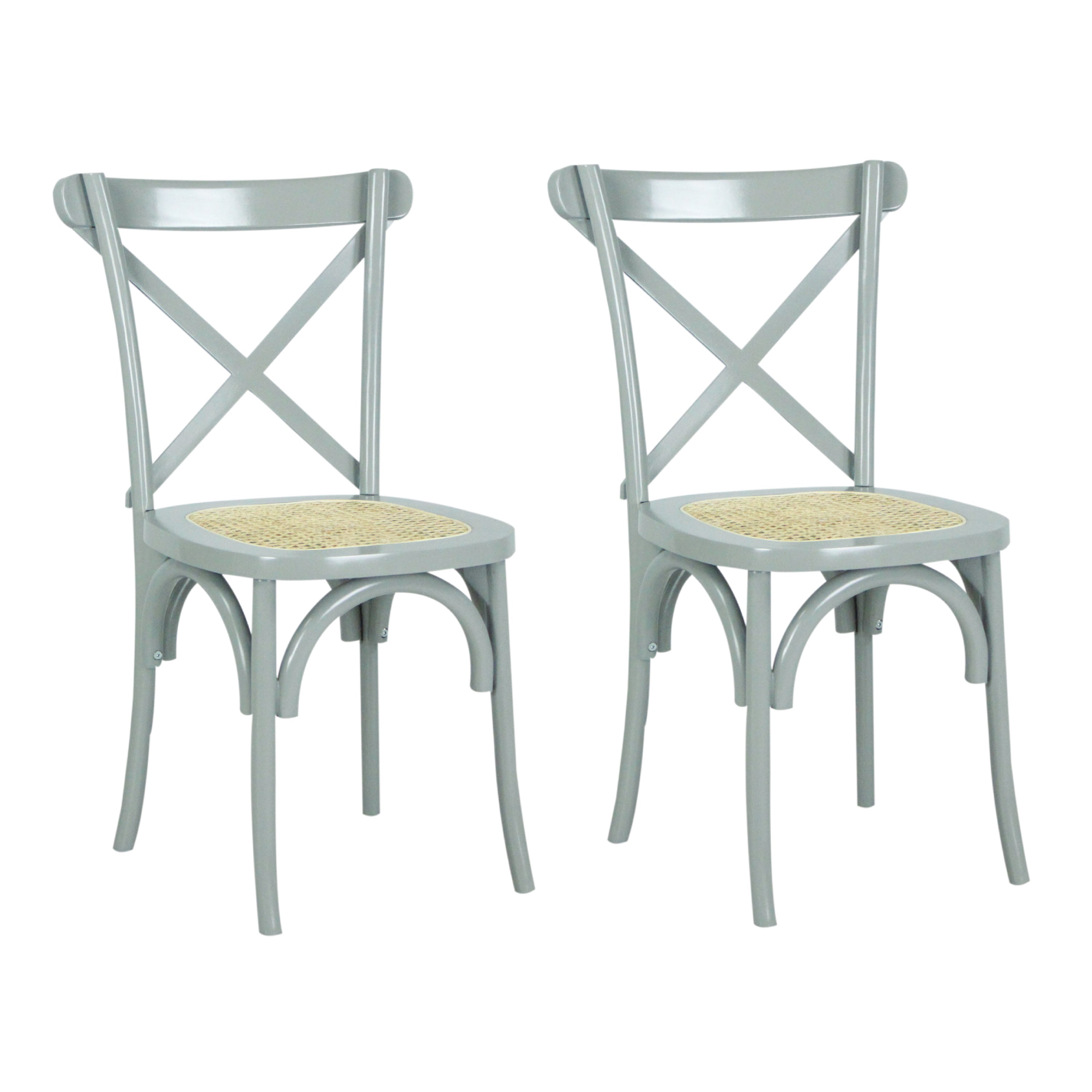 Cassis X-Back Wood Rattan Dining Chair, Set of 2