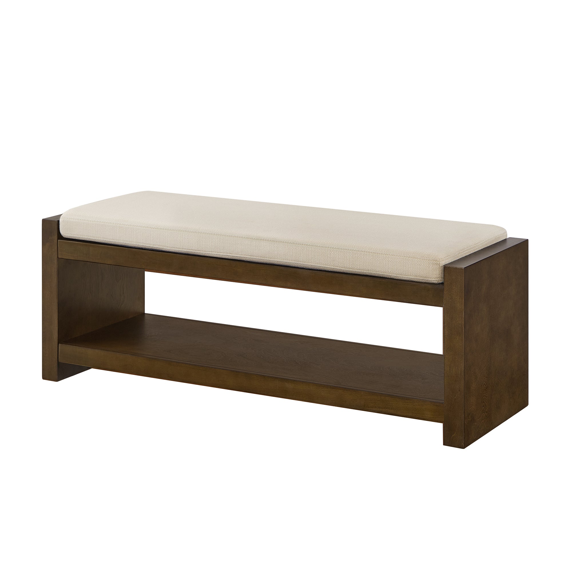 Accent Bench with Lower Shelf Shoe Rack and Padded Seating