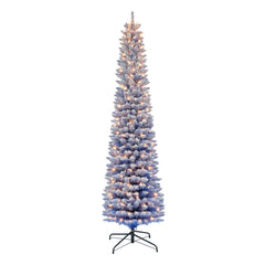 6.5 ft Pre-lit Flocked Fashion Blue Pencil Artificial Christmas Tree with Clear Lights& Metal Stand