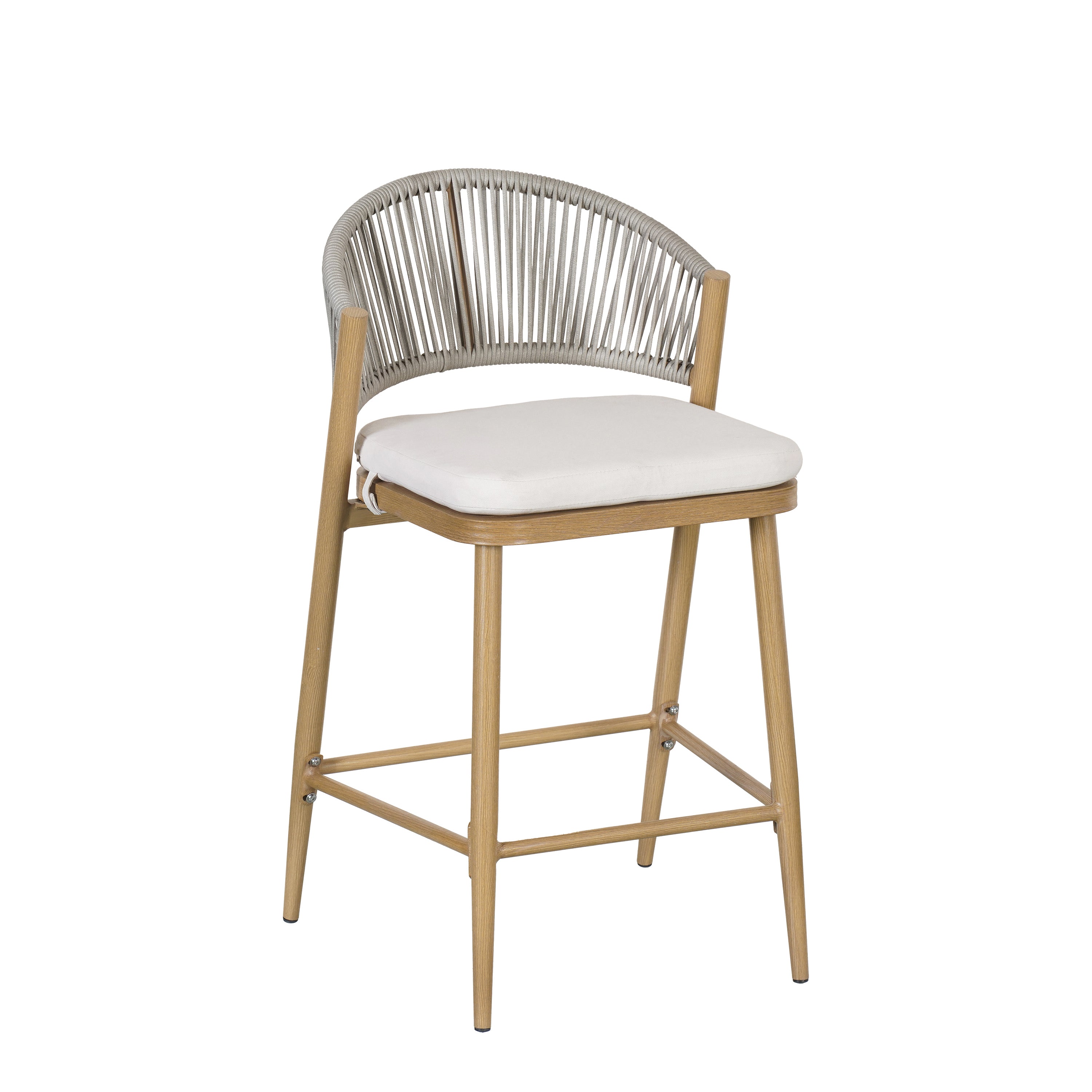 Outdoor Metal Frame Stools with Scallop-Shaped Backrest & Water-Resistant Cushions, Set of 2