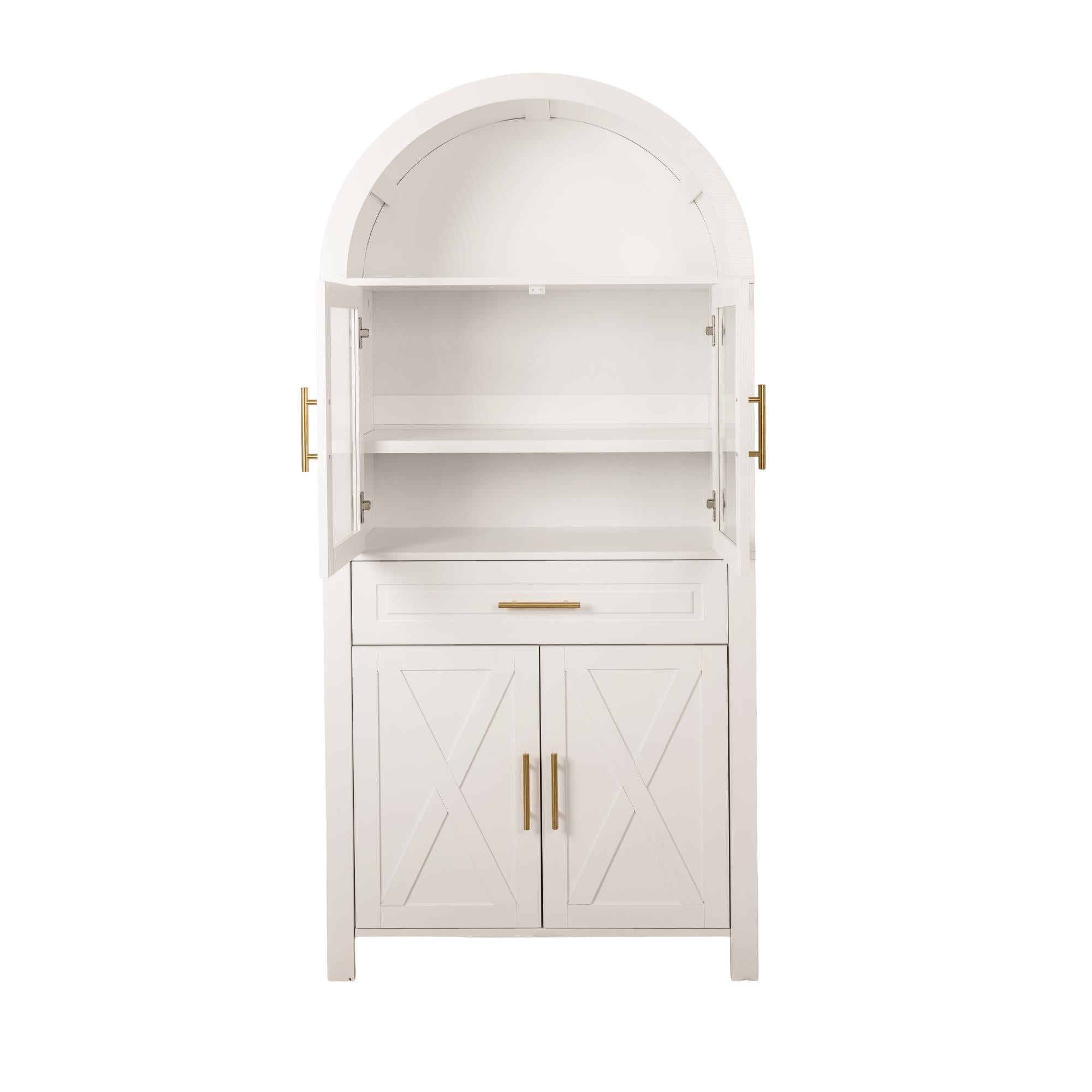 Farmhouse Arched Strage Cabinet with Glass Doors