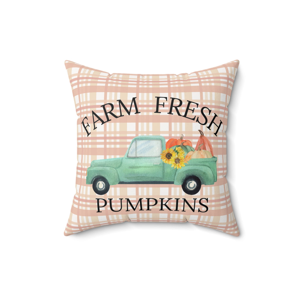 Farm Fresh Pumpkins & Sunflower Green Truck Throw Pillow