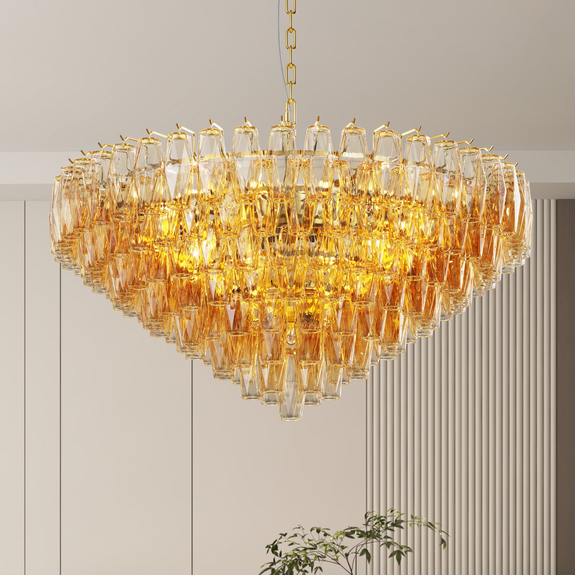 37" Extra Large Tiered Glass Chandelier, 14-Light
