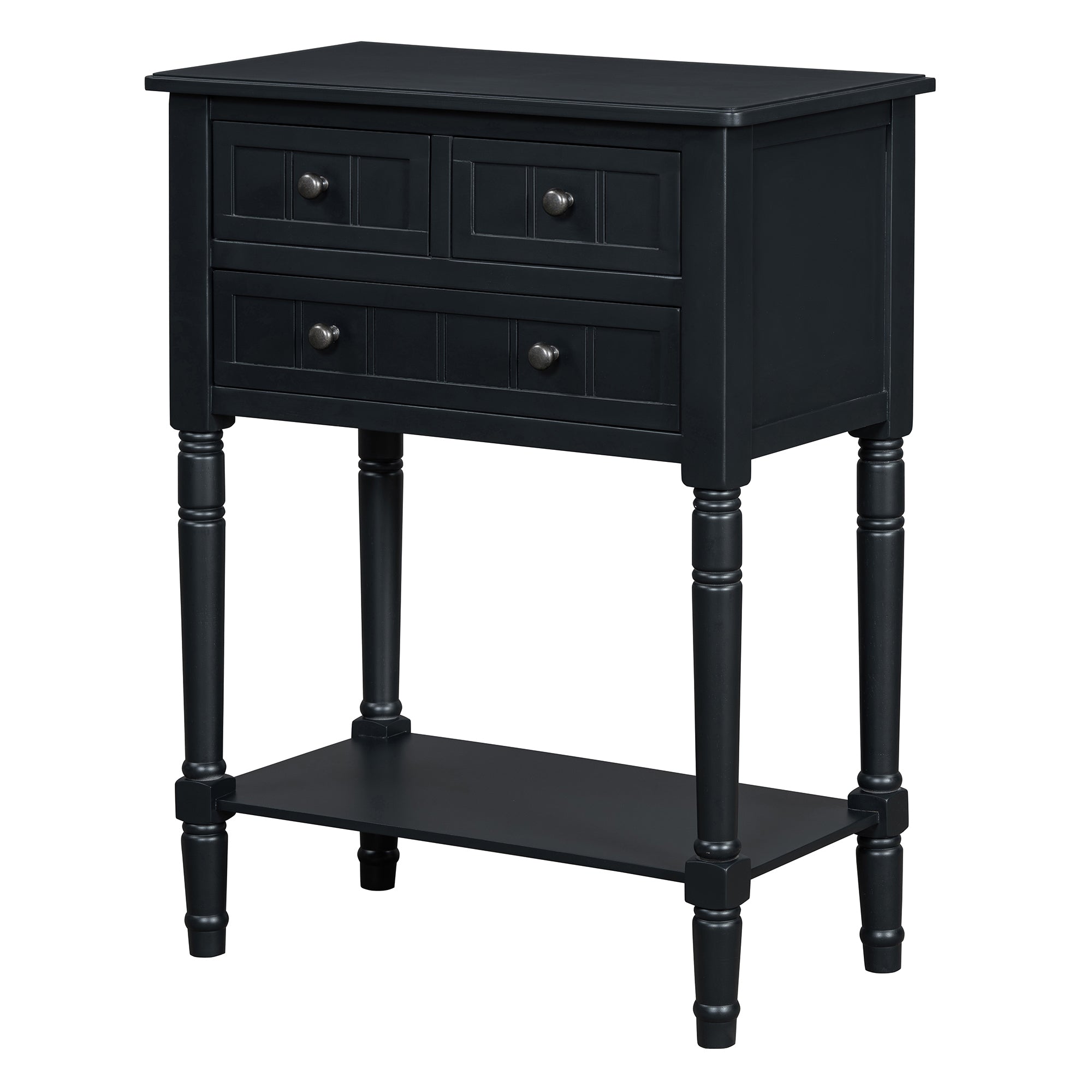 Conquest Narrow Console Table with 3 Drawers and Bottom Shelf