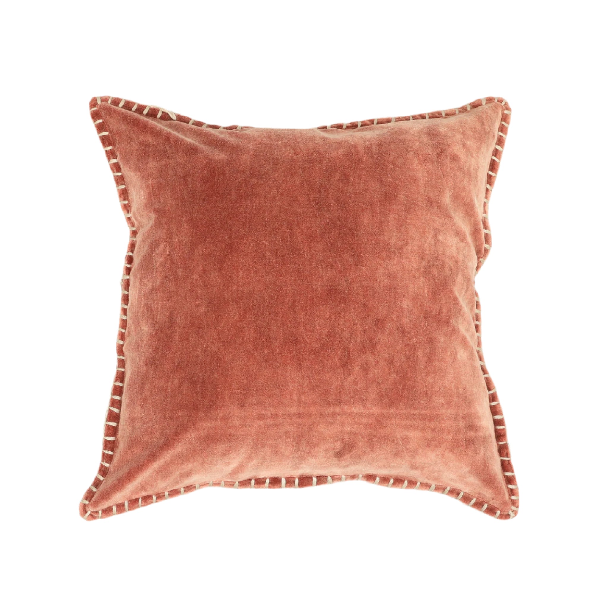 Stonewashed Cotton Velvet Throw Pillow with Decorative Handstiched Edges