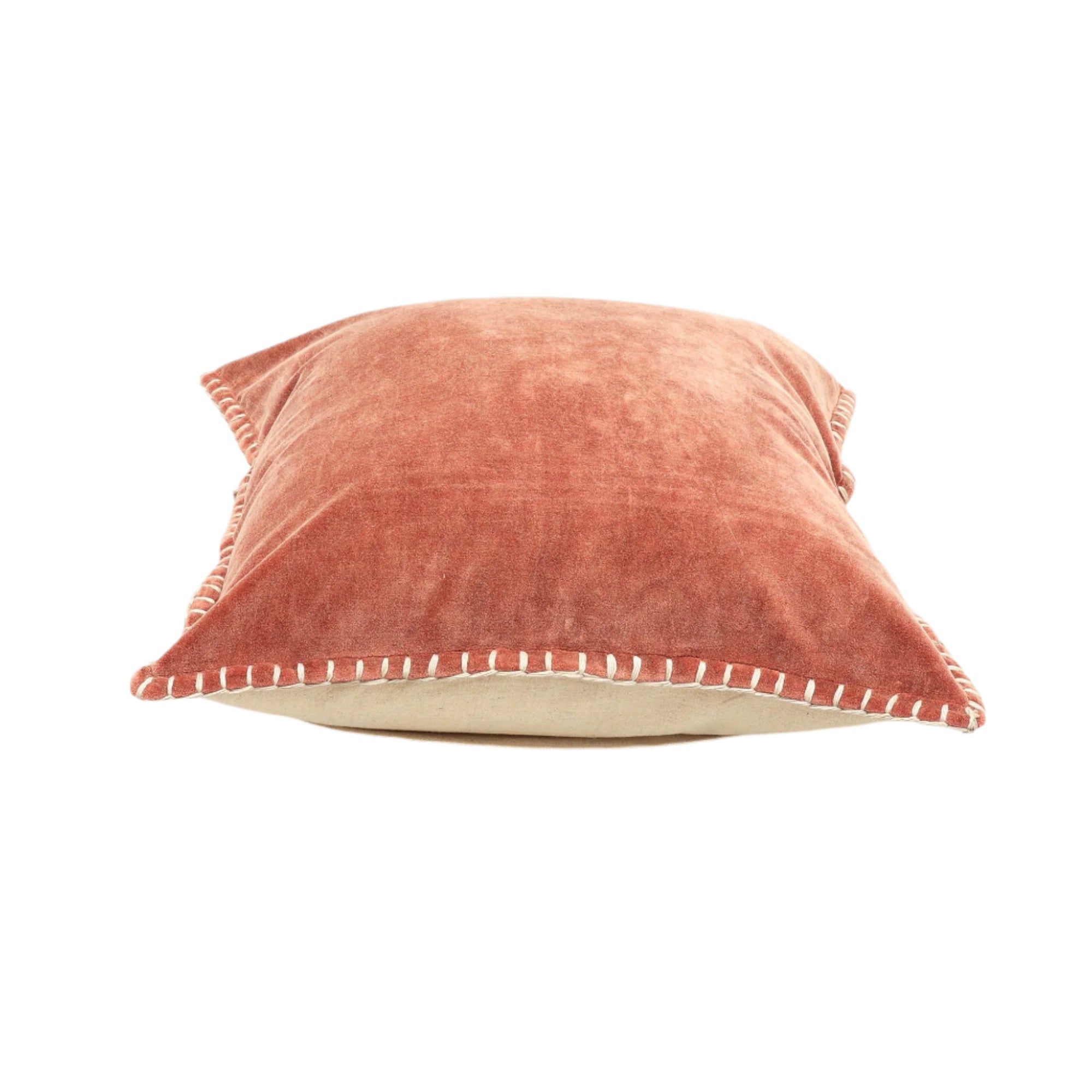Stonewashed Cotton Velvet Throw Pillow with Decorative Handstiched Edges