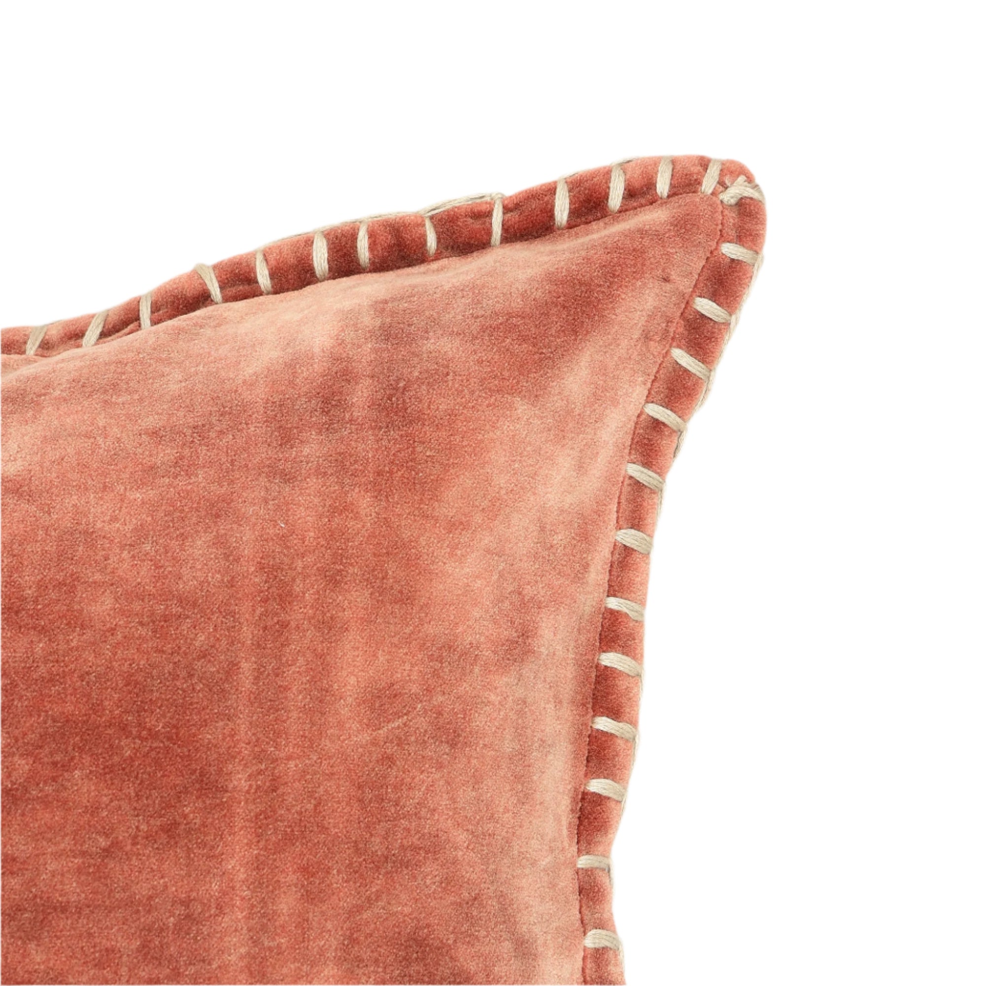 Stonewashed Cotton Velvet Throw Pillow with Decorative Handstiched Edges
