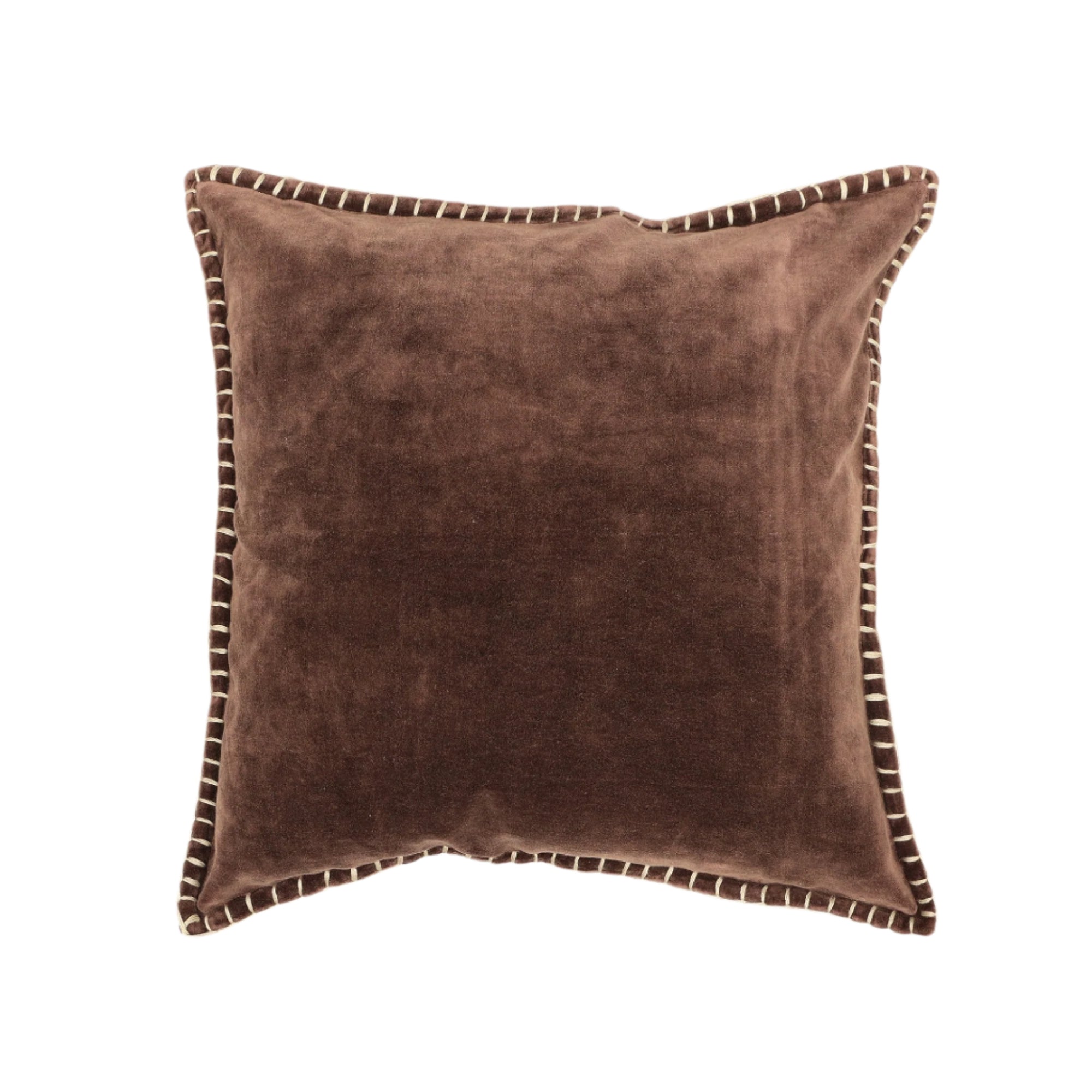 Stonewashed Cotton Velvet Throw Pillow with Decorative Handstiched Edges