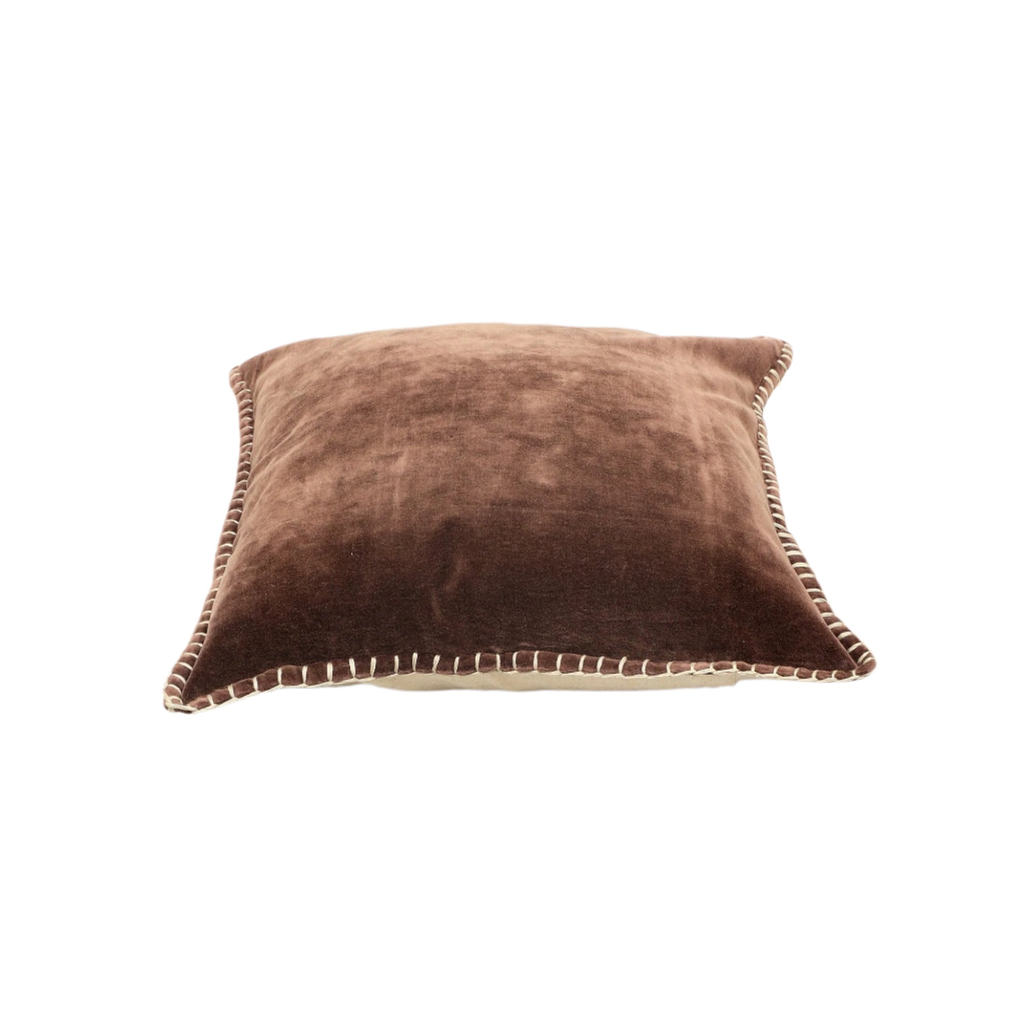 Stonewashed Cotton Velvet Throw Pillow with Decorative Handstiched Edges