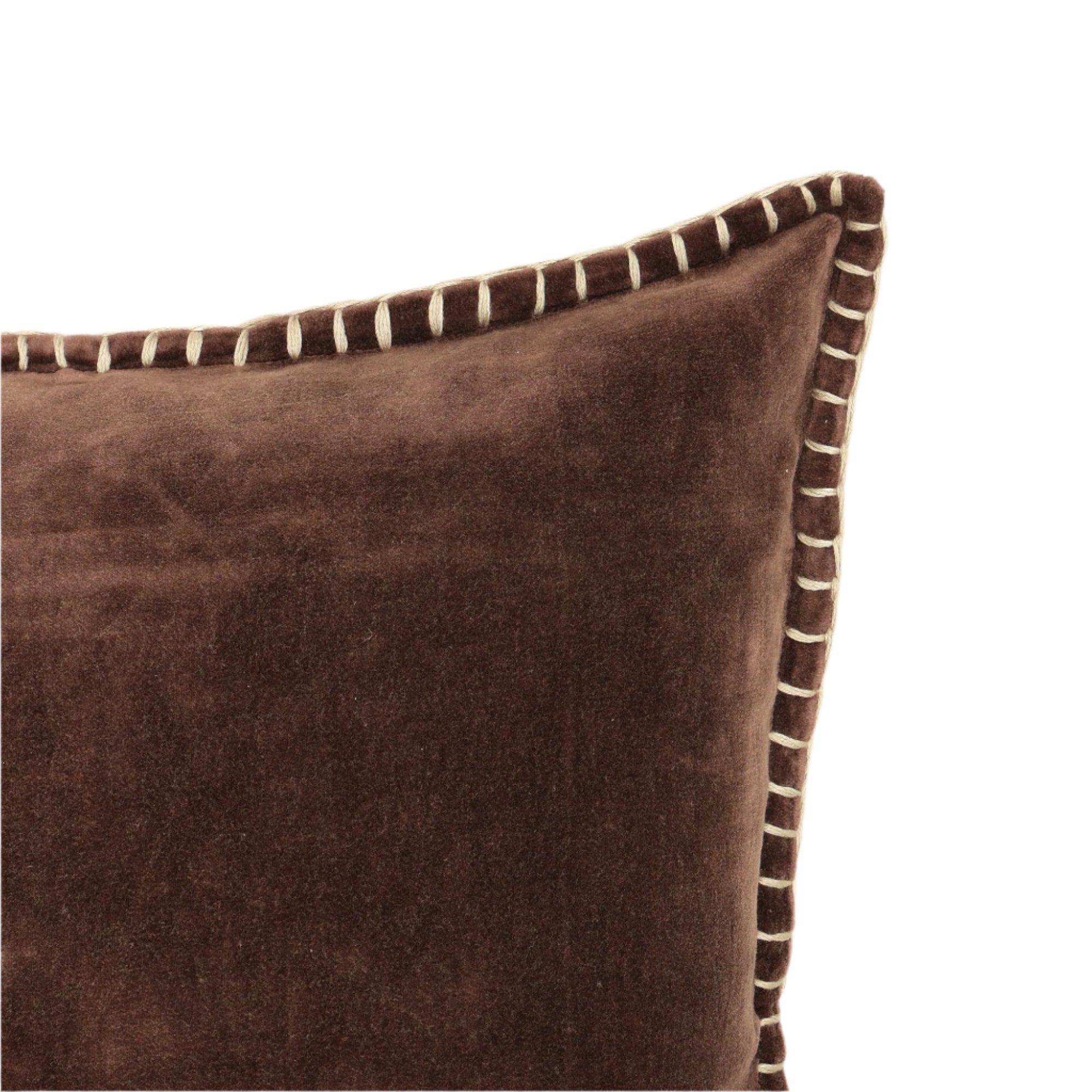 Stonewashed Cotton Velvet Throw Pillow with Decorative Handstiched Edges