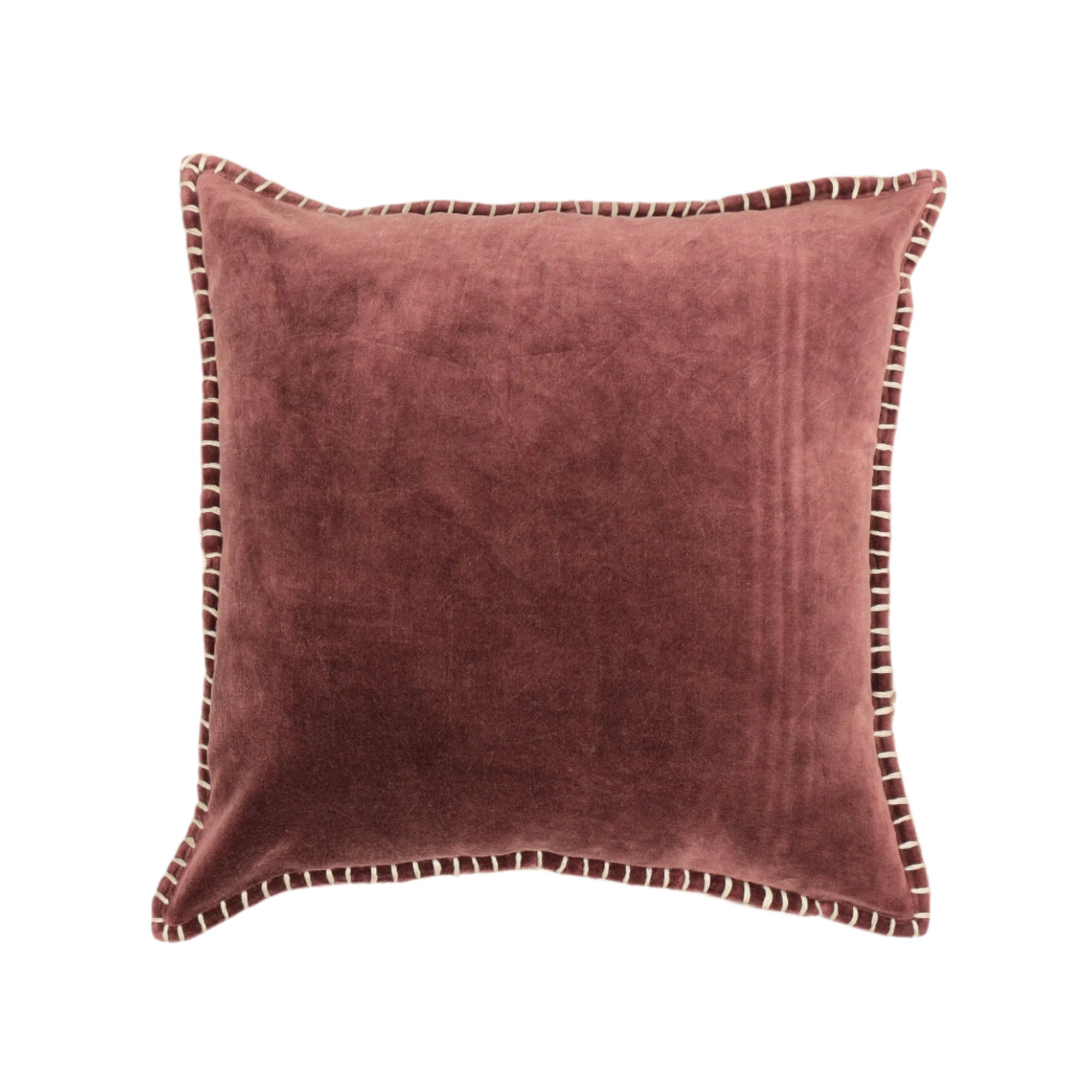 Stonewashed Cotton Velvet Throw Pillow with Decorative Handstiched Edges